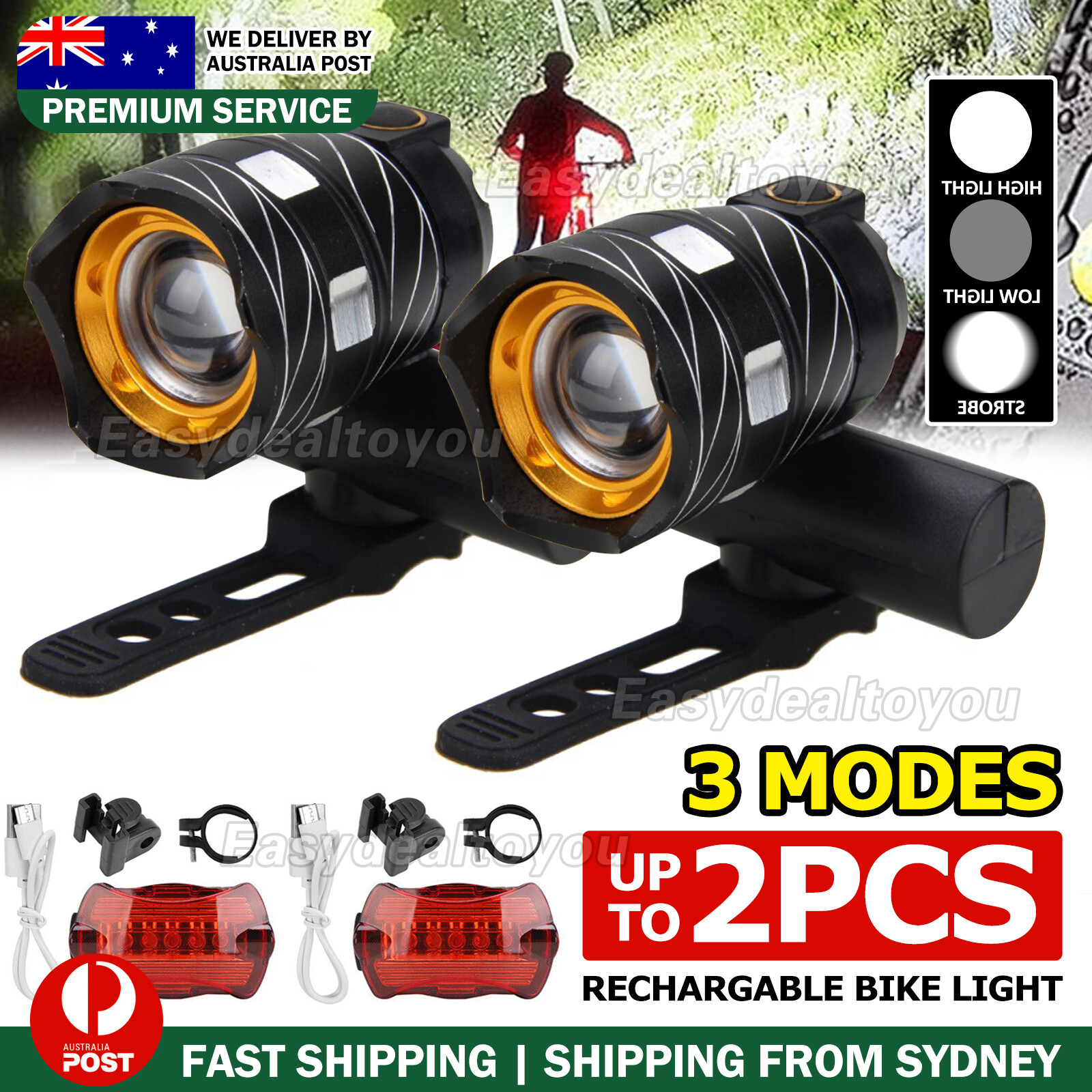 VOVOWOO 15000LM Bike Light LED USB Front Rear Headlight Aluminum alloy
