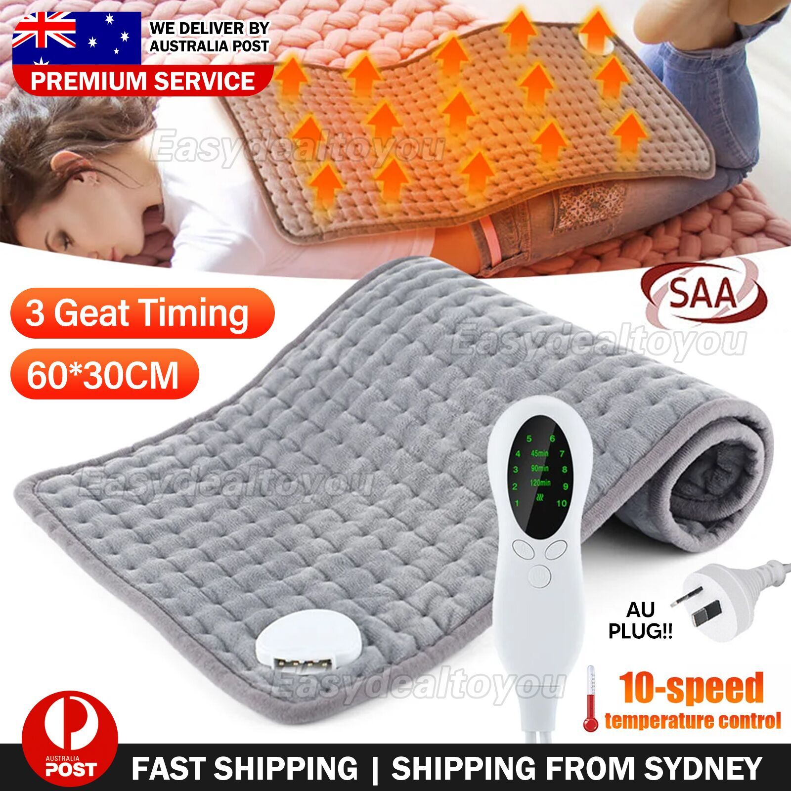 VOVOWOO Electric Heating Pad Therapy Neck Shoulder 75W Washable Grey 60x30cm