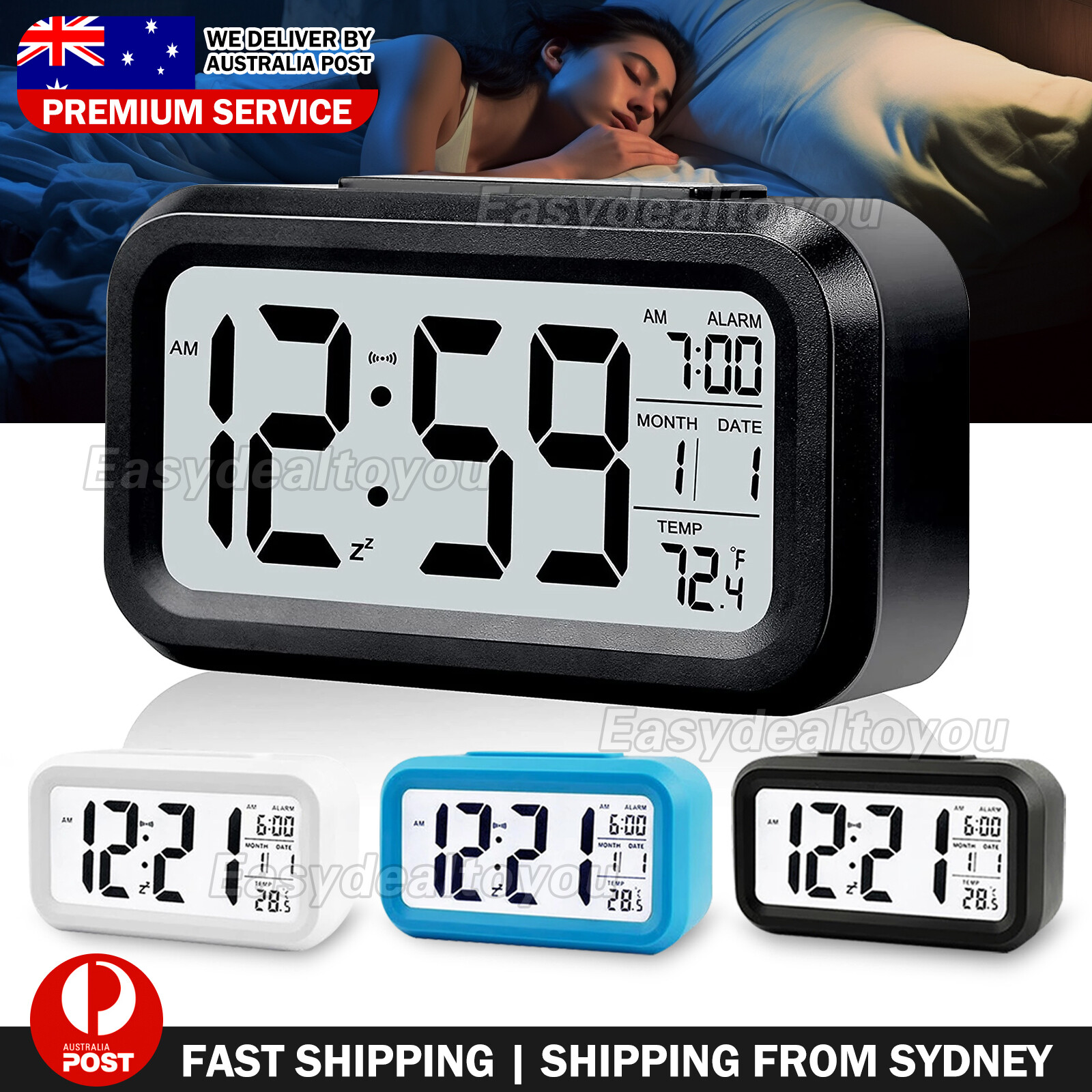 LED Digital Alarm Clock Snooze Temperature 12/24 Display Black 13.6x7.8x4.6CM