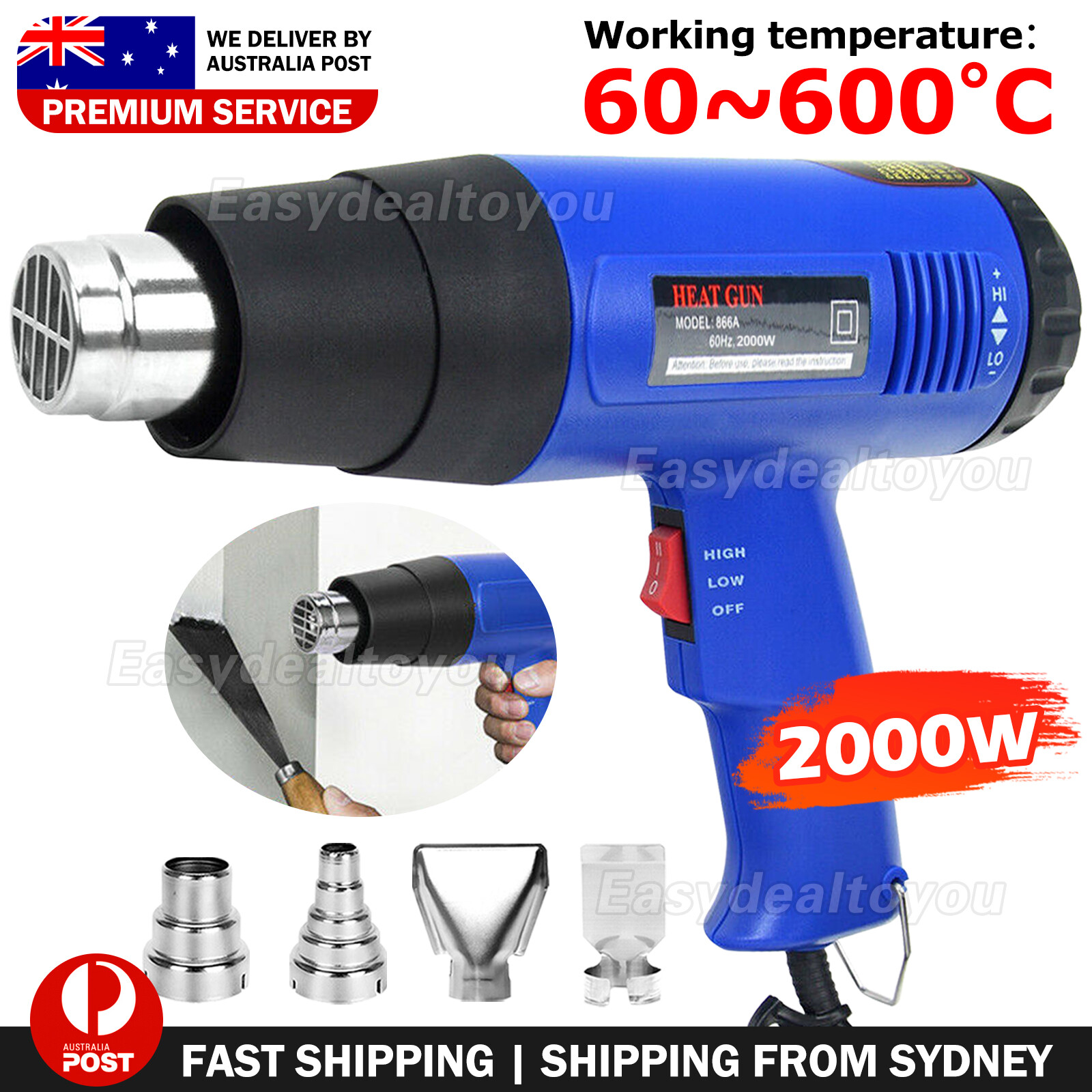 VOVOWOO 220V 2000W LCD Digital Electric Heat Gun Hot Air Set Black 2x Nozzles