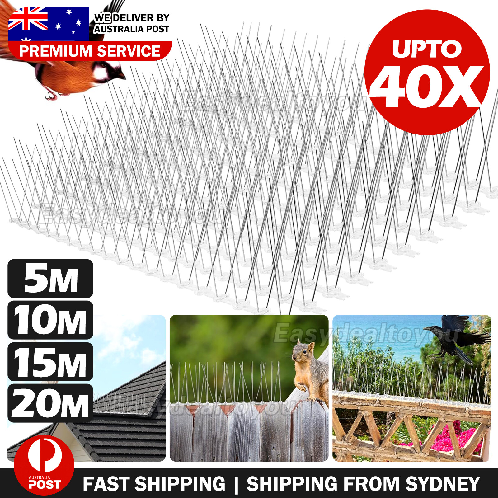 VOVOWOO Bird Spikes 304 Stainless Steel Polycarbonate Base Clear 50x11.2x2.2CM