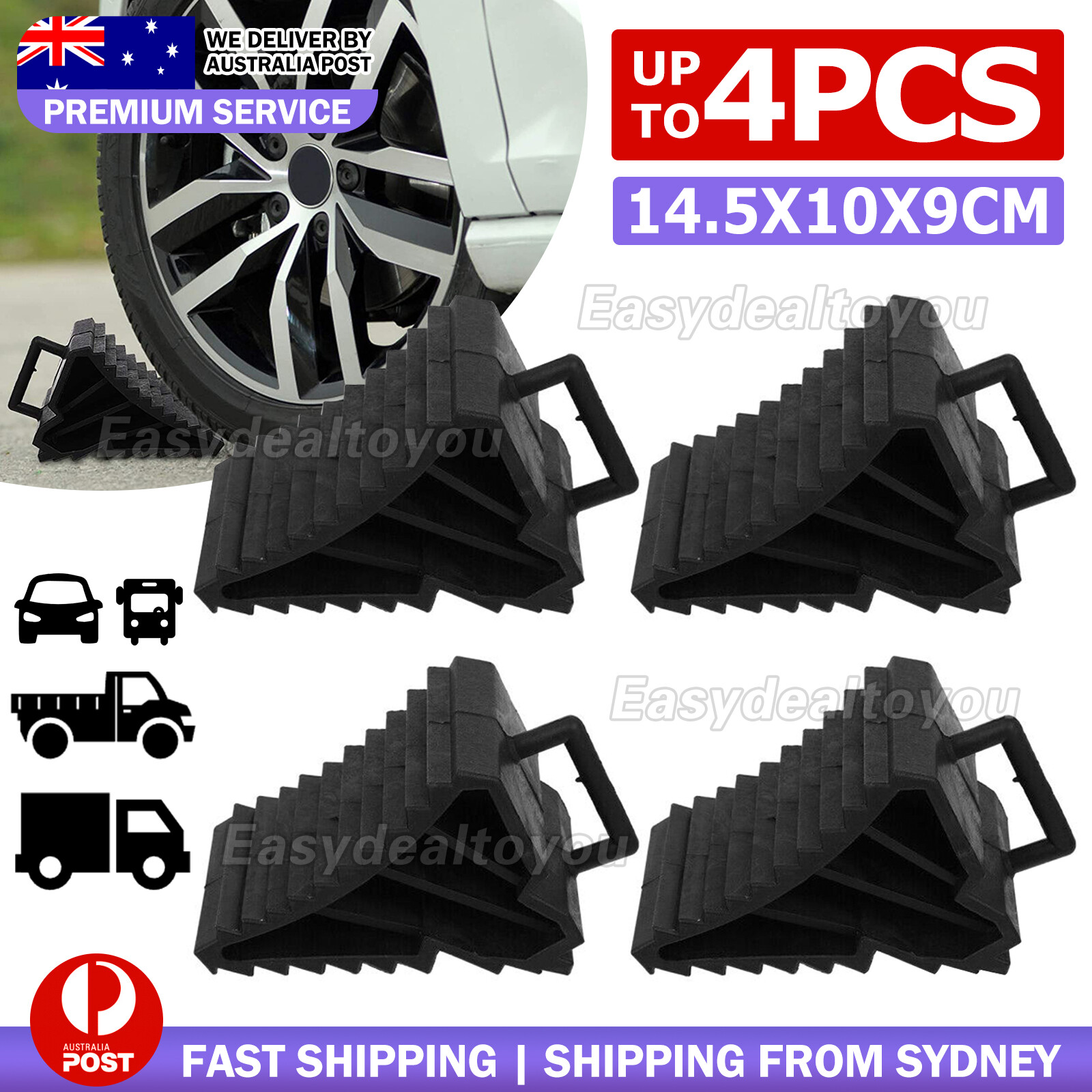 2PCS Heavy Duty Wheel Chock Black Grooves Car Trailer Boat Caravan 14.5x10x9cm