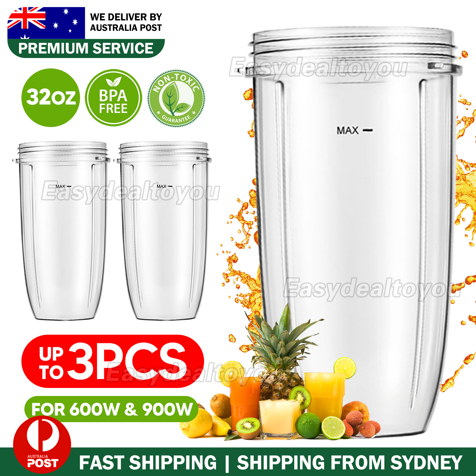 VOVOWOO NUTRIBULLET 600/900 Blender 32oz COLOSSAL CUP ABS Plastic Transparent