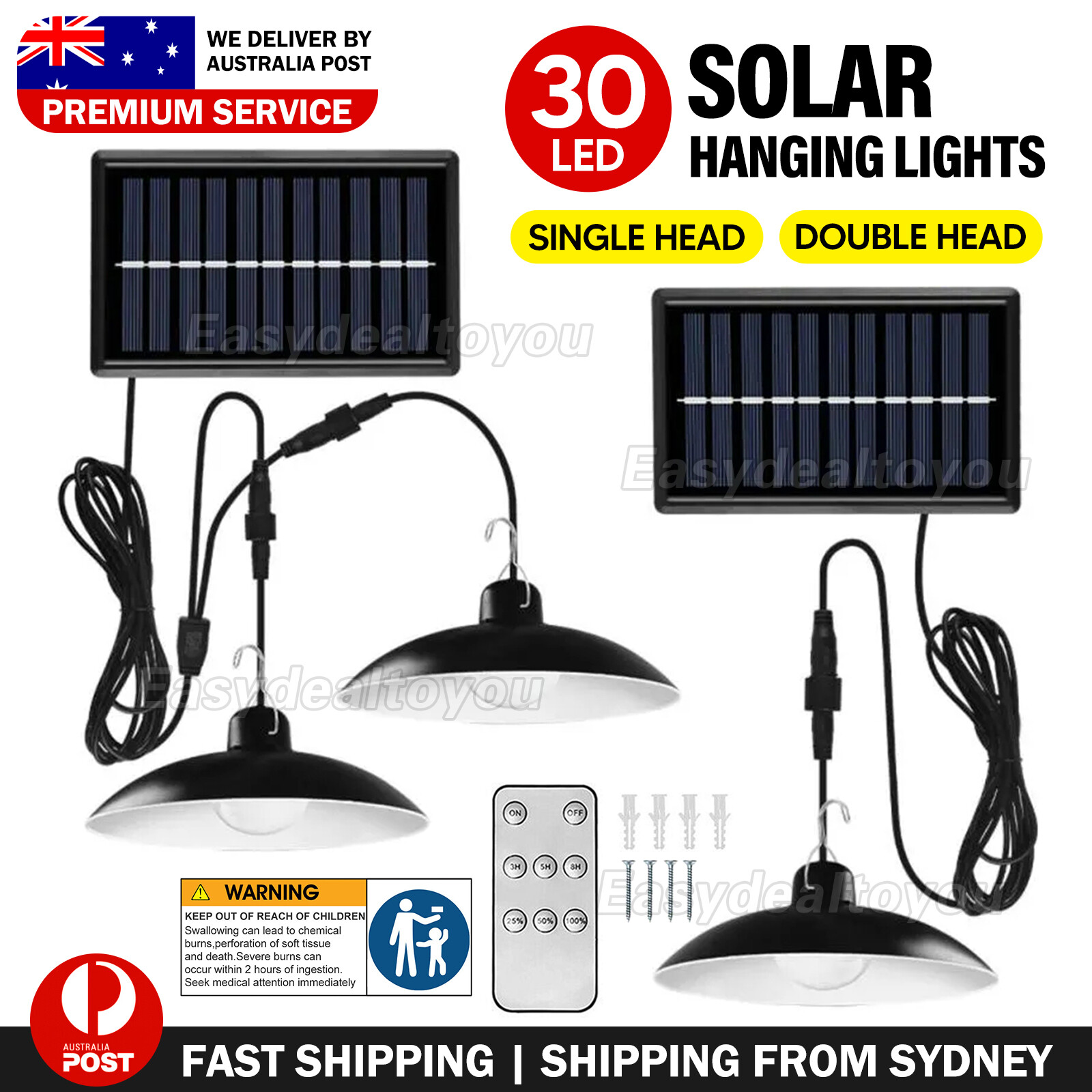 VOVOWOO Solar Hanging Pendant Light Remote Control Adjustable IP65 White 18cm