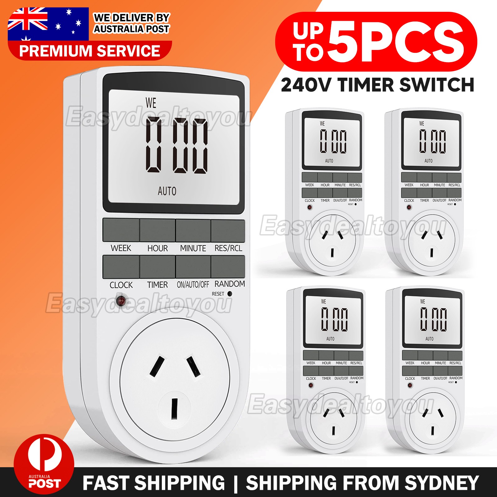 VOVOWOO UP5X 240V LCD Timer Switch AU Plug-in Programmable 10 on/off display