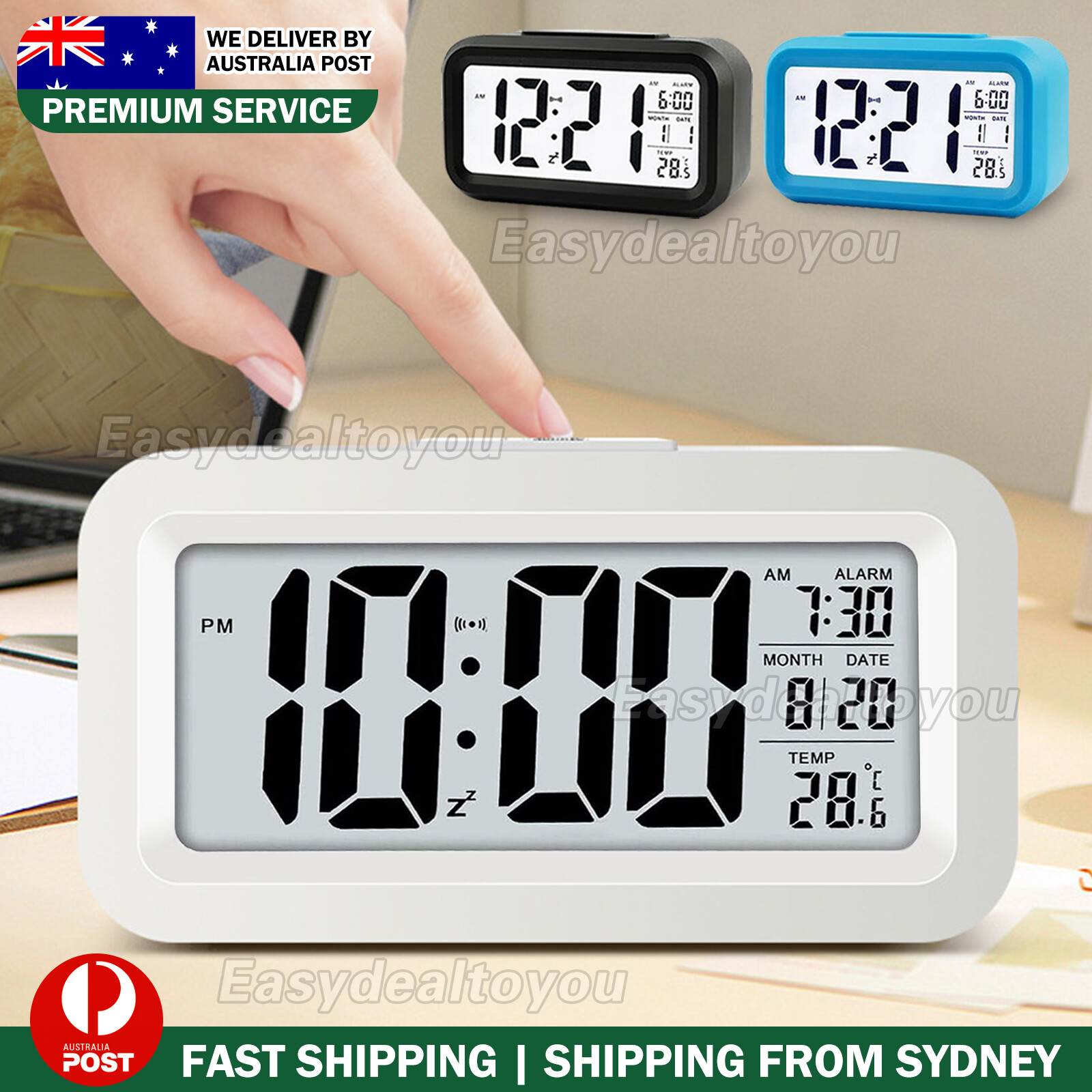 Digital Bedside LED Snooze Alarm Clock Temperature 12-Hour 24-Hour Display