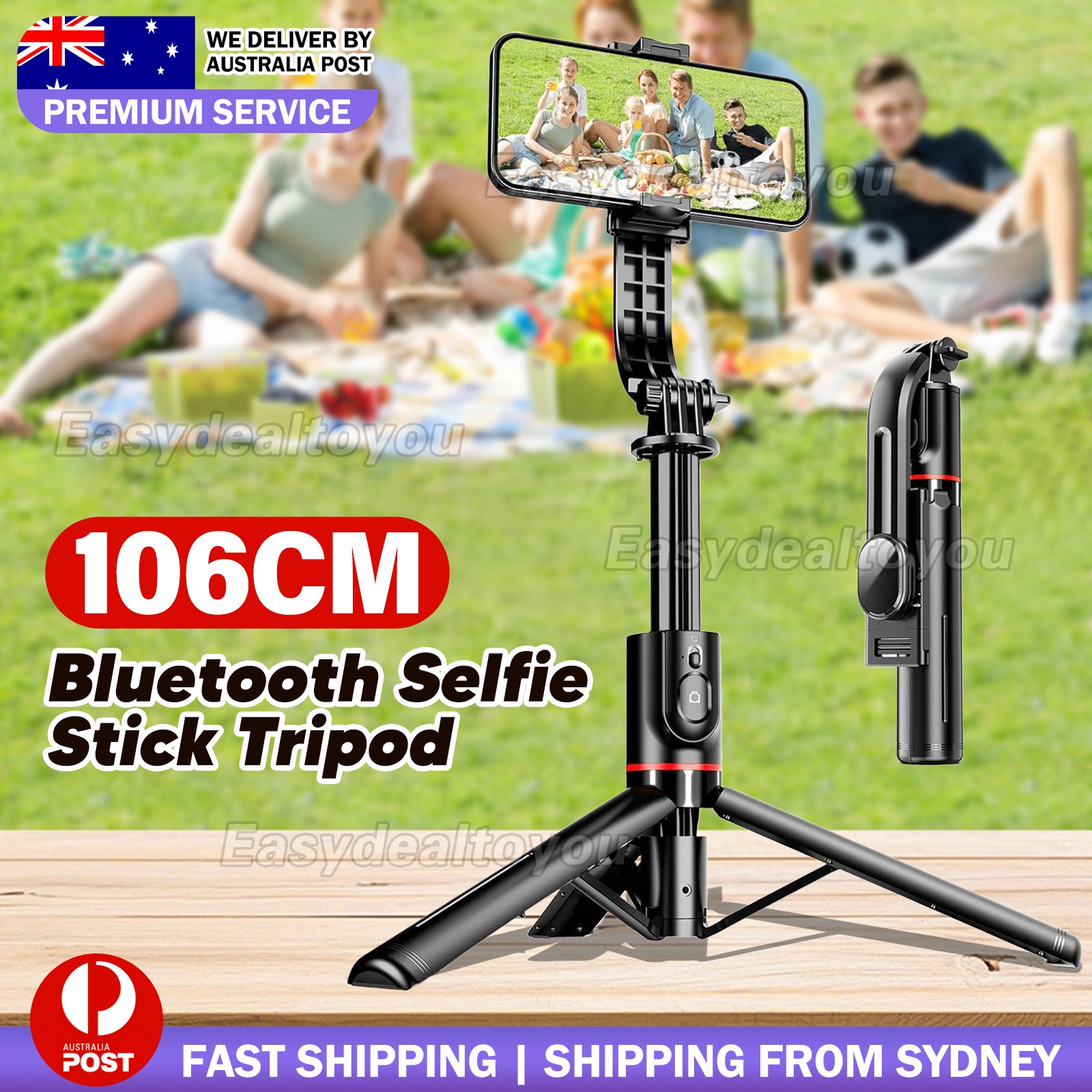 VOVOWOO Bluetooth Selfie Stick Tripod 360 Wireless Remote Extendable 106CM Black