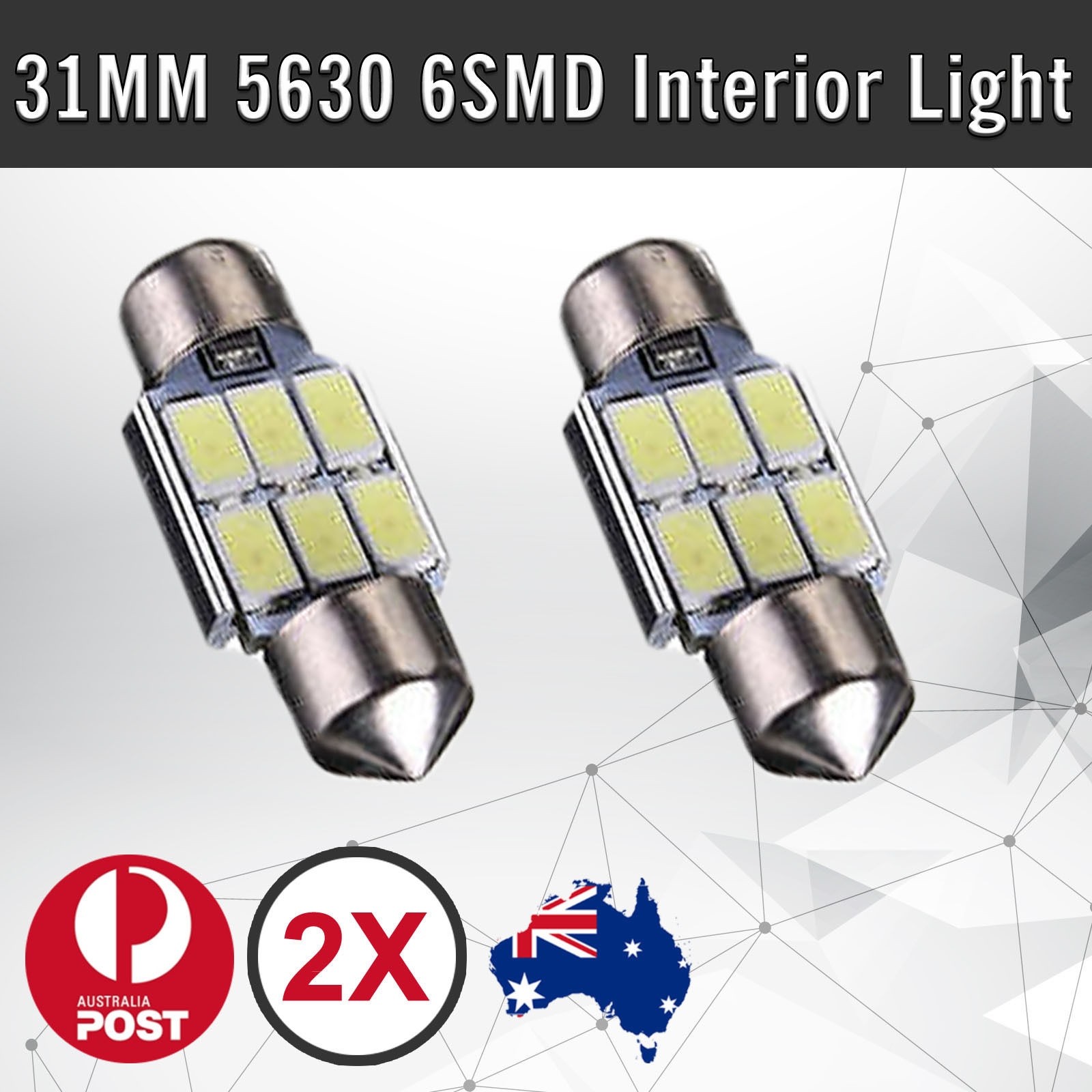 2pc 31mm 6SMD Festoon 5630 LED White Canbus Car Interior Dome Light Bulb 12V