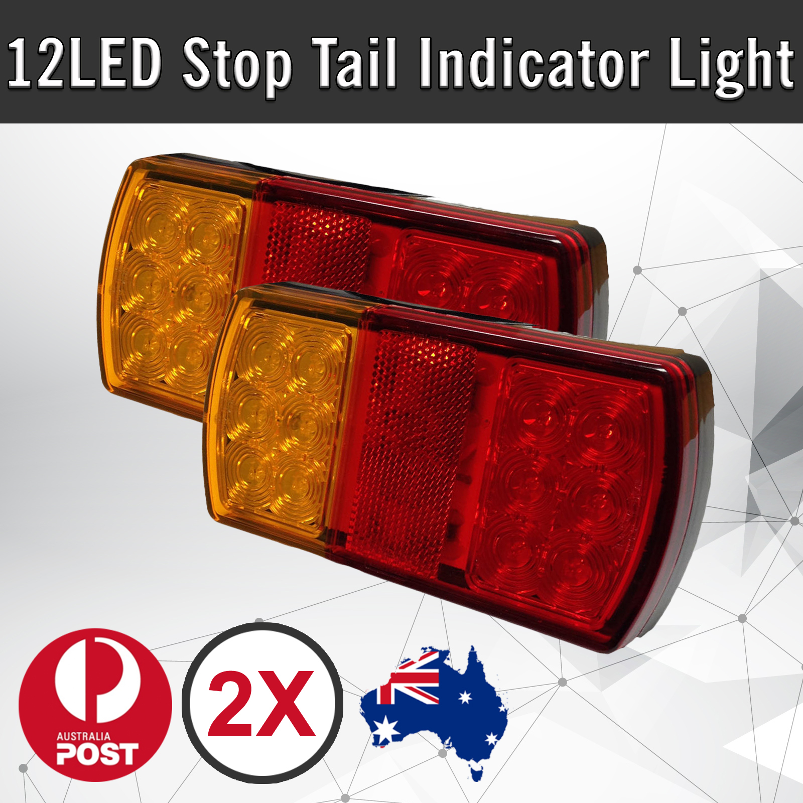 2 12V LED Trailer Tail Stop Indicator Lights Truck Caravans 12 LEDs Waterproof