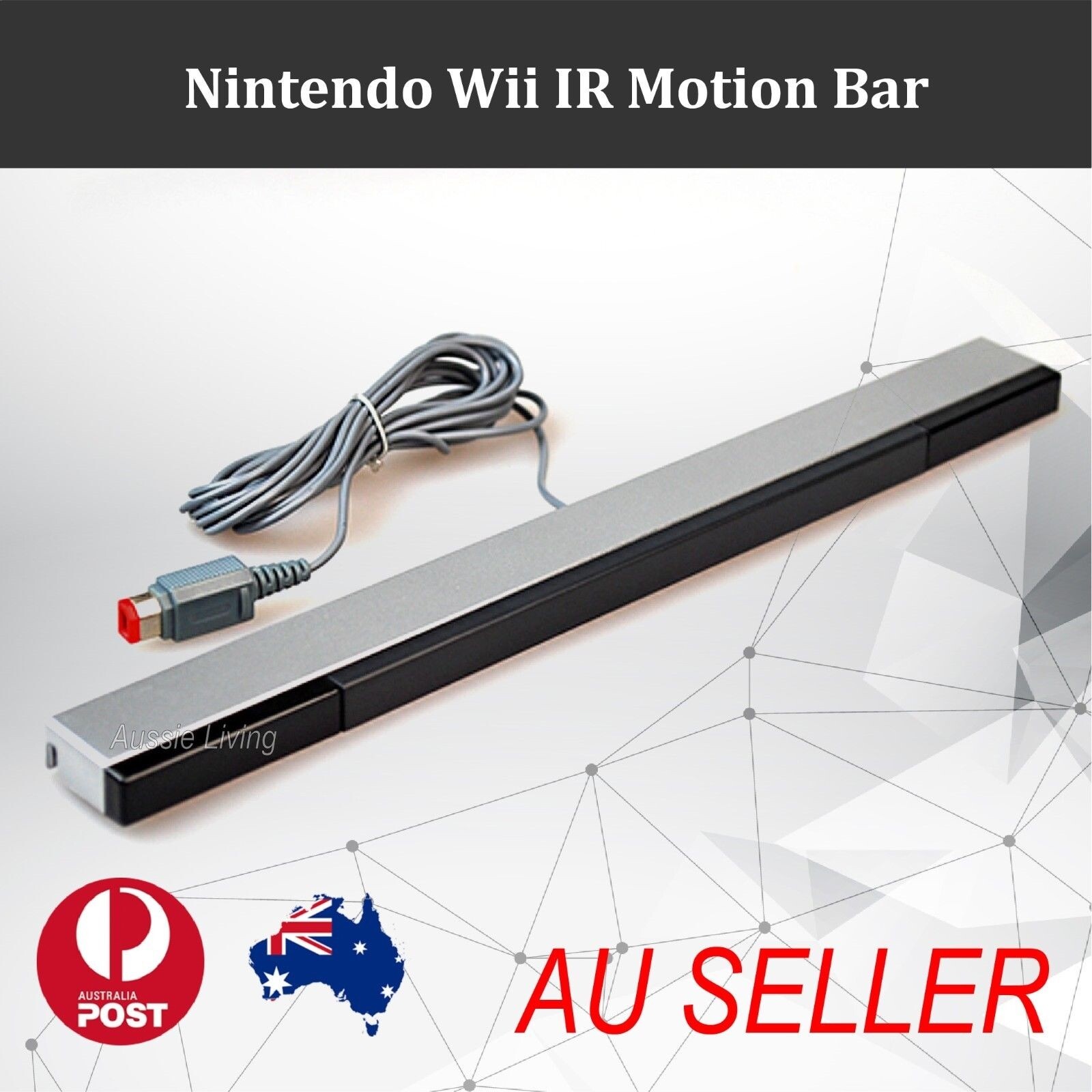 Nintendo Wii Wired Infrared Motion Sensor Bar Silver Plug and Play No Batteries