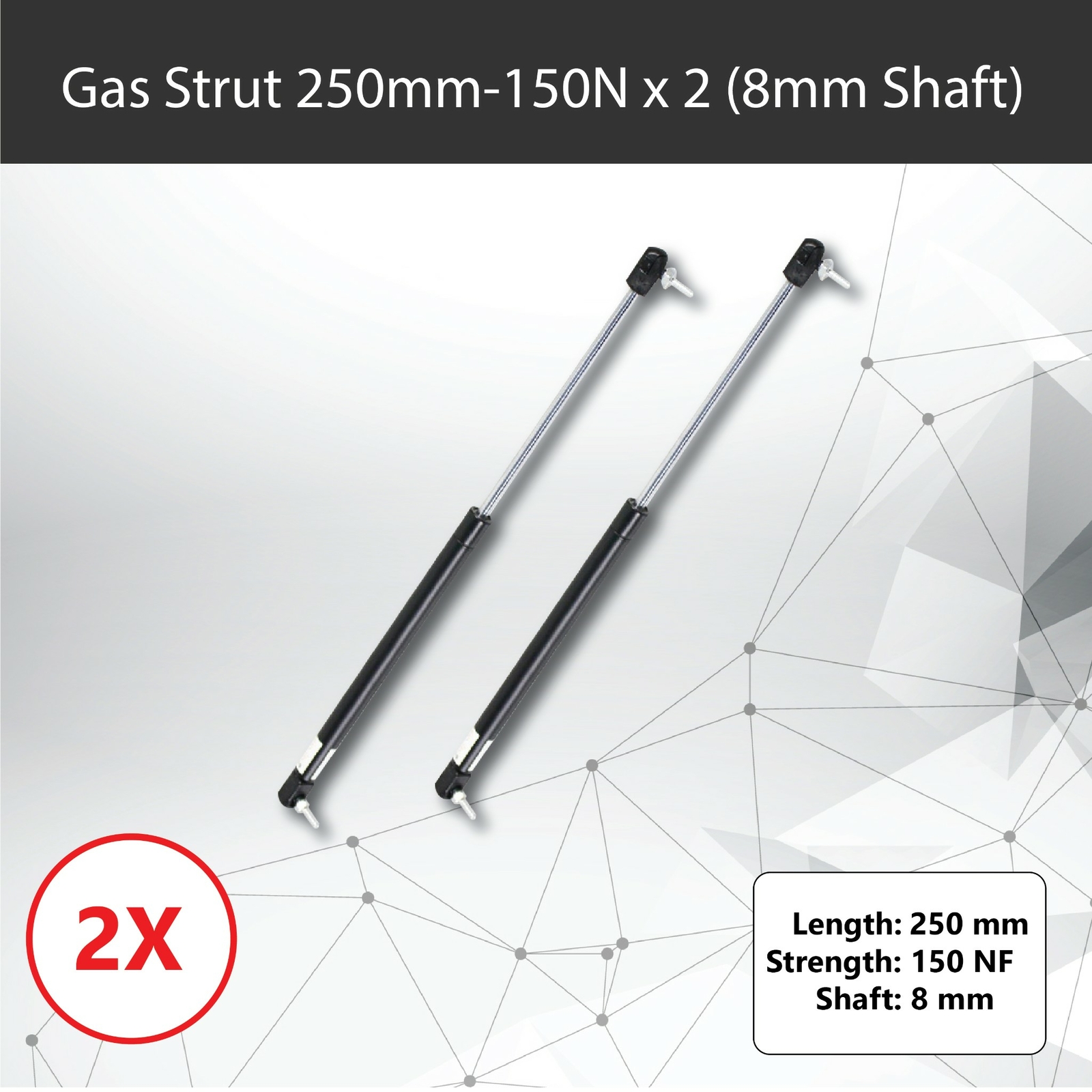 Gas Struts 250mm 150N x2 8mm Shaft 90mm Stroke Caravan Trailer Toolbox Canopy
