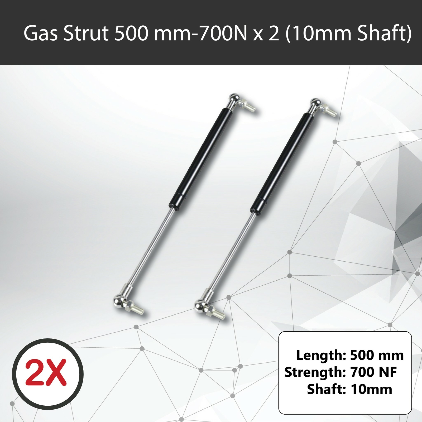 Gas Struts Pair 500mm 700N 10mm Shaft 21mm Cylinder Caravan Trailer Toolbox