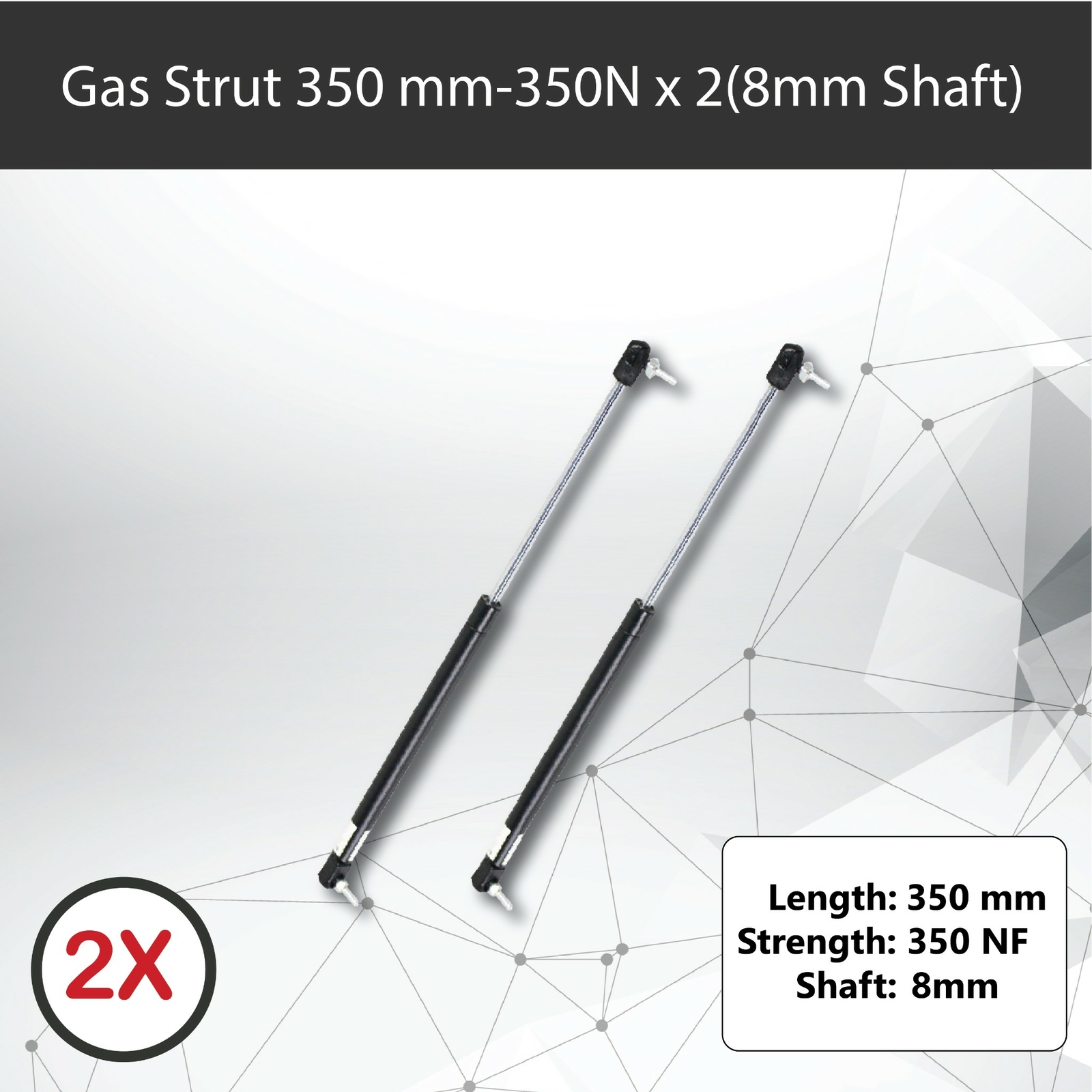 Gas Strut Pair x2 350mm 350N 8mm Shaft 130mm Stroke Caravan Trailer Toolbox