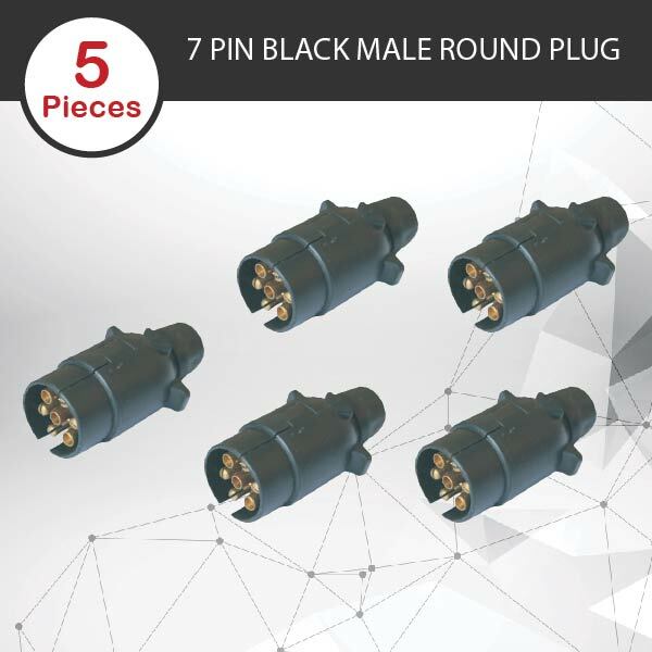 5 Pieces 7 Pin Round Male Plastic Black Trailer Plug Caravan Tent Toolbox