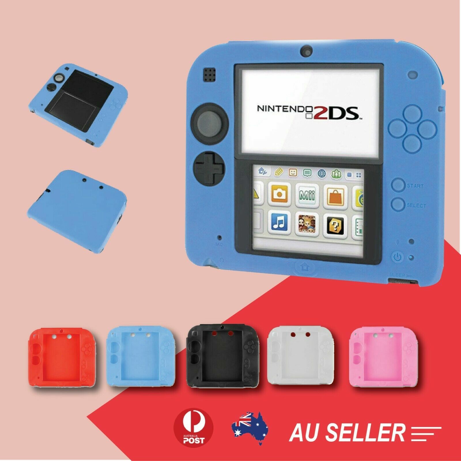 Nintendo 2DS Protective Silicone Rubber Skin Case Dustproof Red Washable Cover