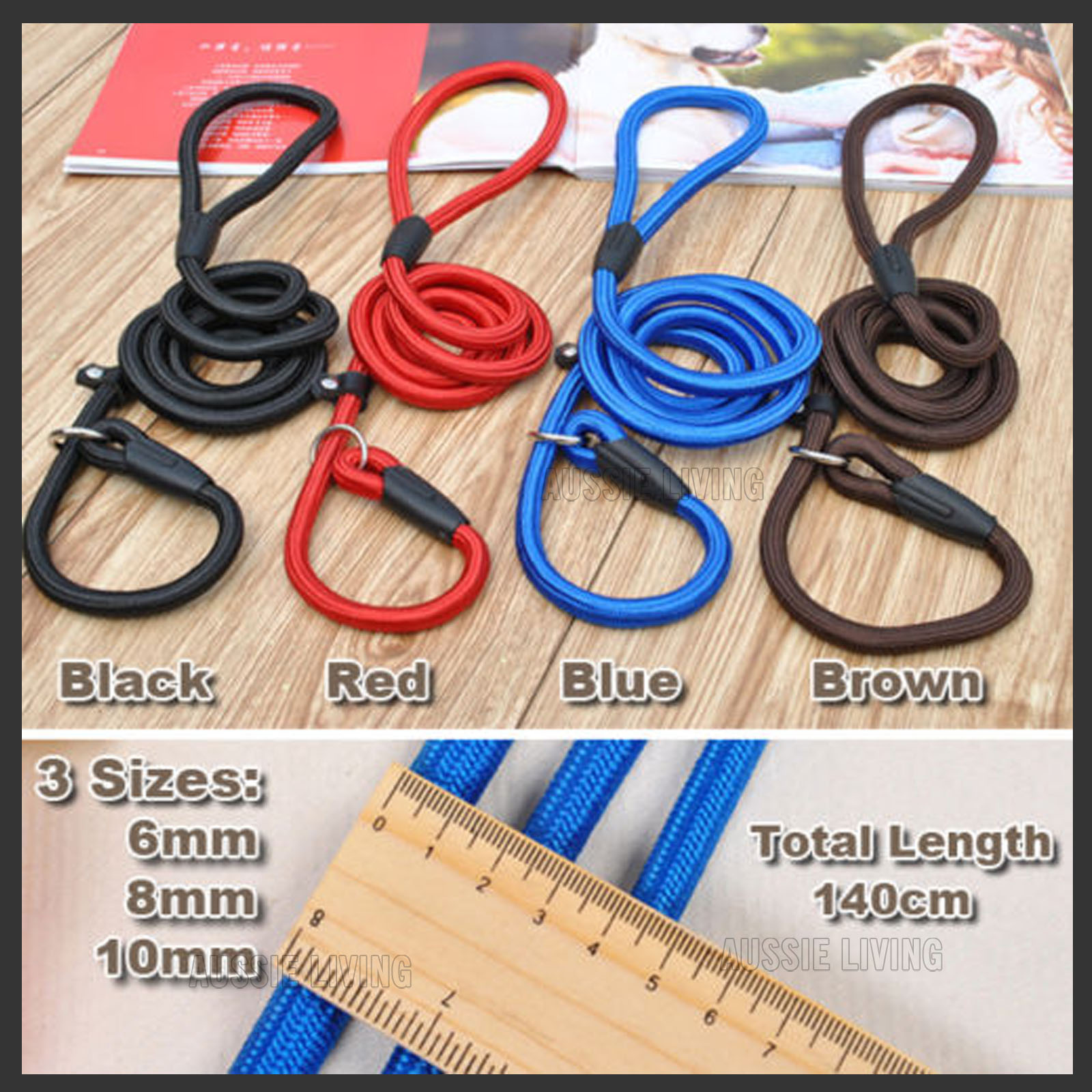 NSW Cesar Millan Dog Training Correction Slip Lead Nylon Rope 140cm Red S-6mm