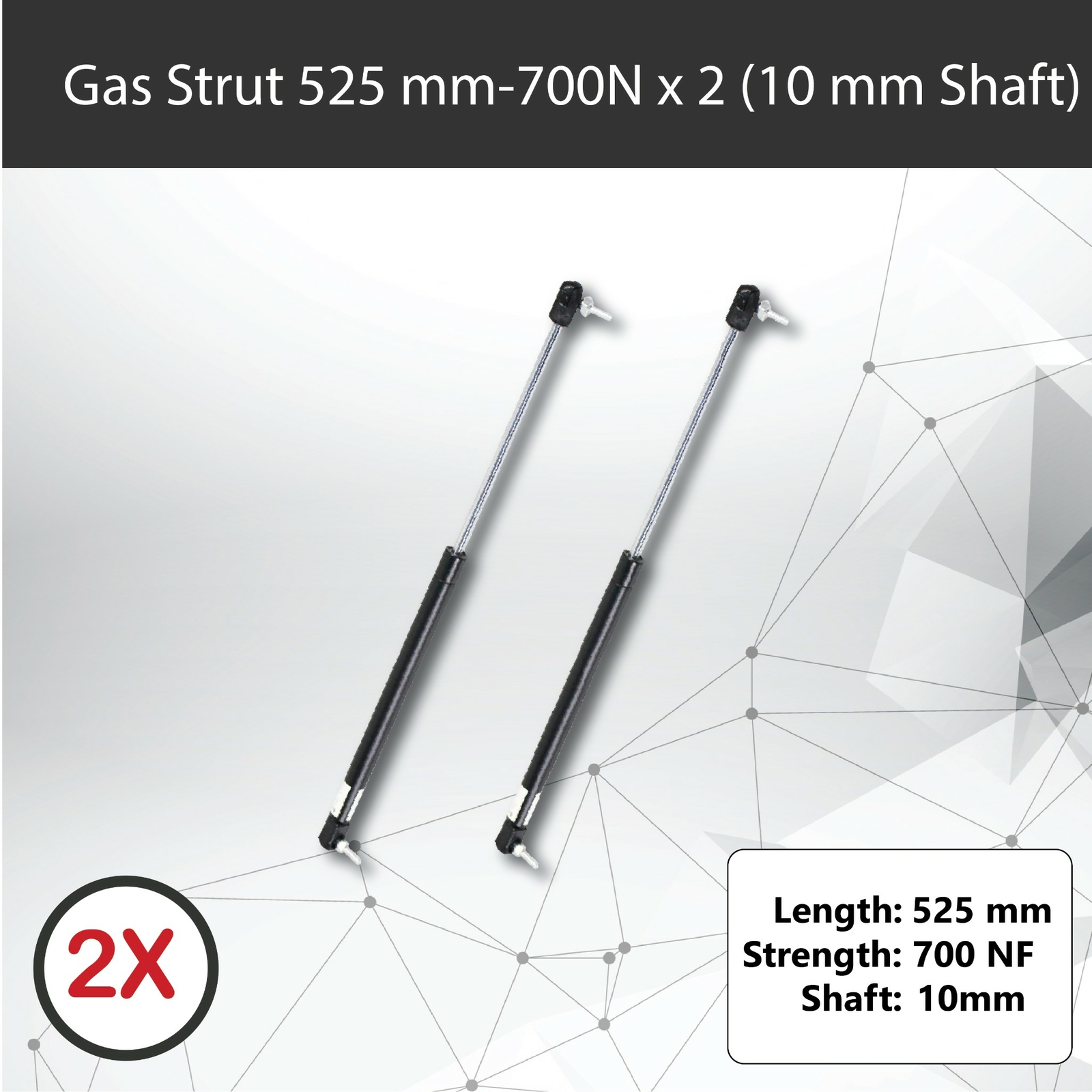 Gas Strut x2 525mm 700N 10mm Shaft 215mm Stroke Caravans Trailer Canopy Toolbox