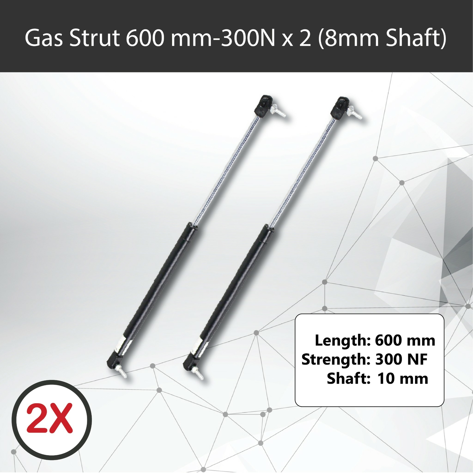 Gas Strut Pair 600mm 300N x2 10mm Shaft 260mm Stroke Caravan Trailer Canopy