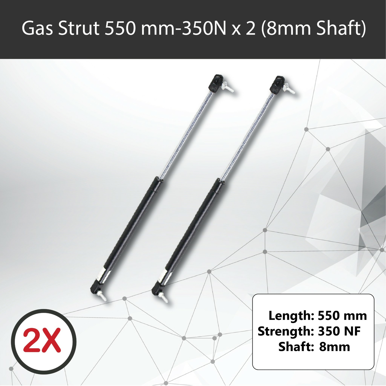 Gas Strut x2 550mm 350N 8mm Shaft 230mm Stroke Caravan Trailer Toolbox Canopy