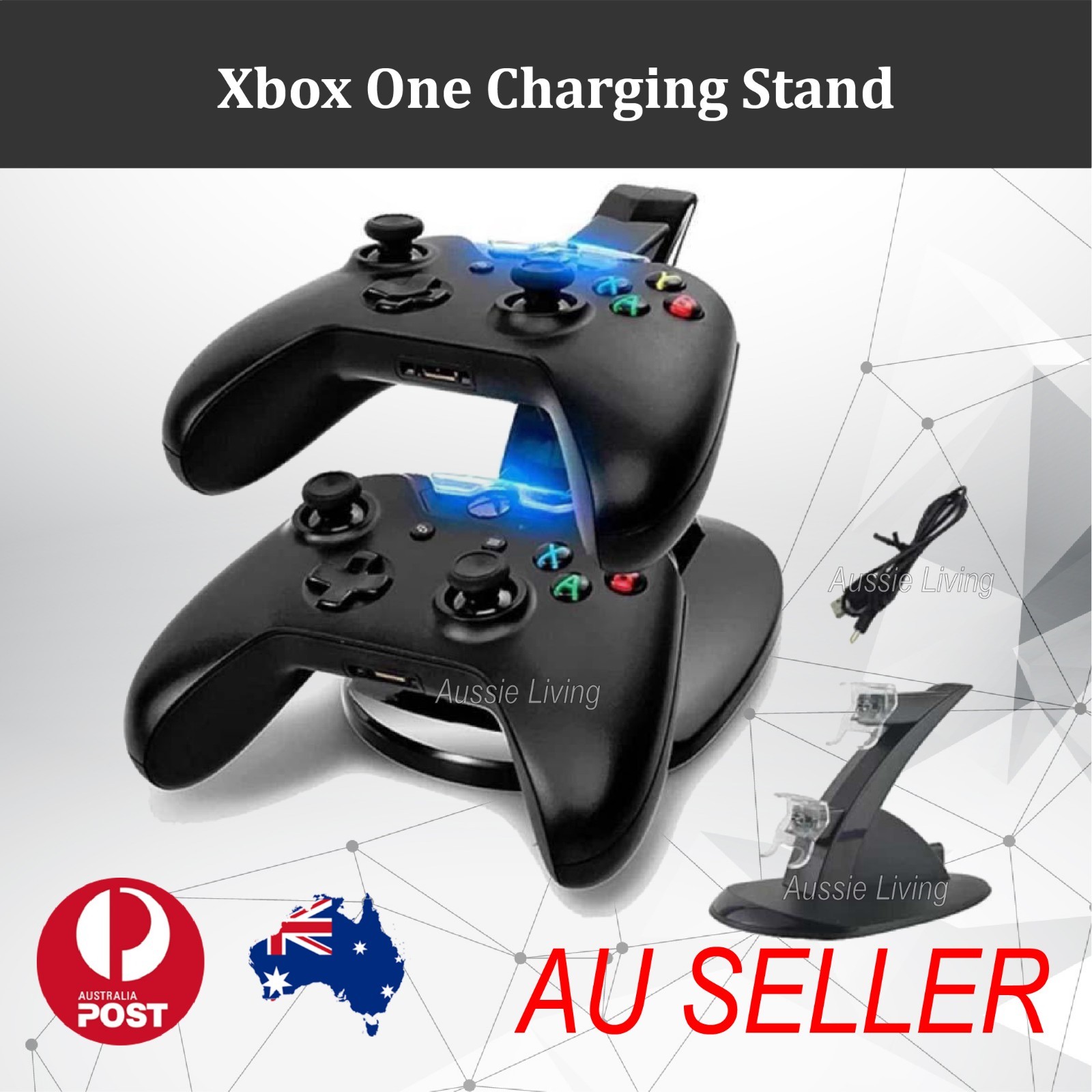Microsoft Xbox One Controller Dual USB Charger Docking Station Stand Black Wired