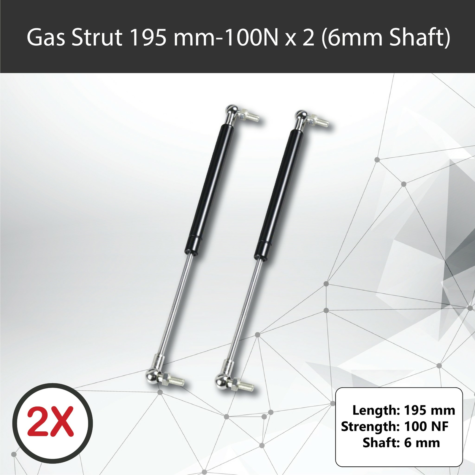Gas Struts 195mm-100N x2 6mm Shaft 60mm Stroke Caravan Trailer Toolbox Canopy