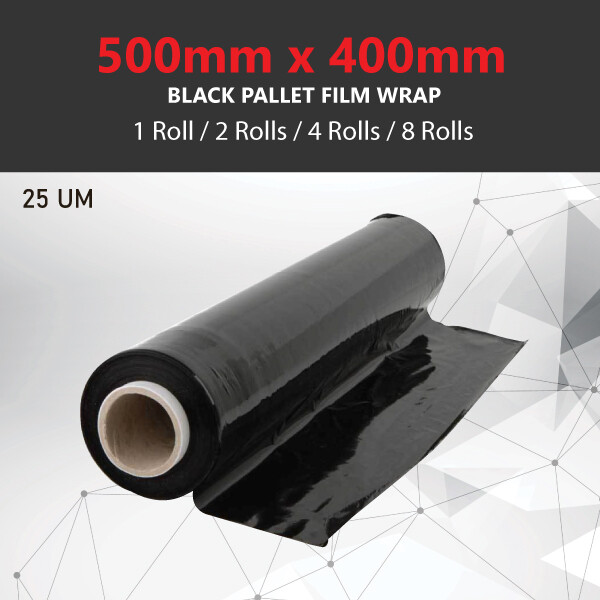 1/2/4/8 Rolls BLACK 500mmx400m 25UM Stretch Film Pallet Wrap Carton Shrink 1x