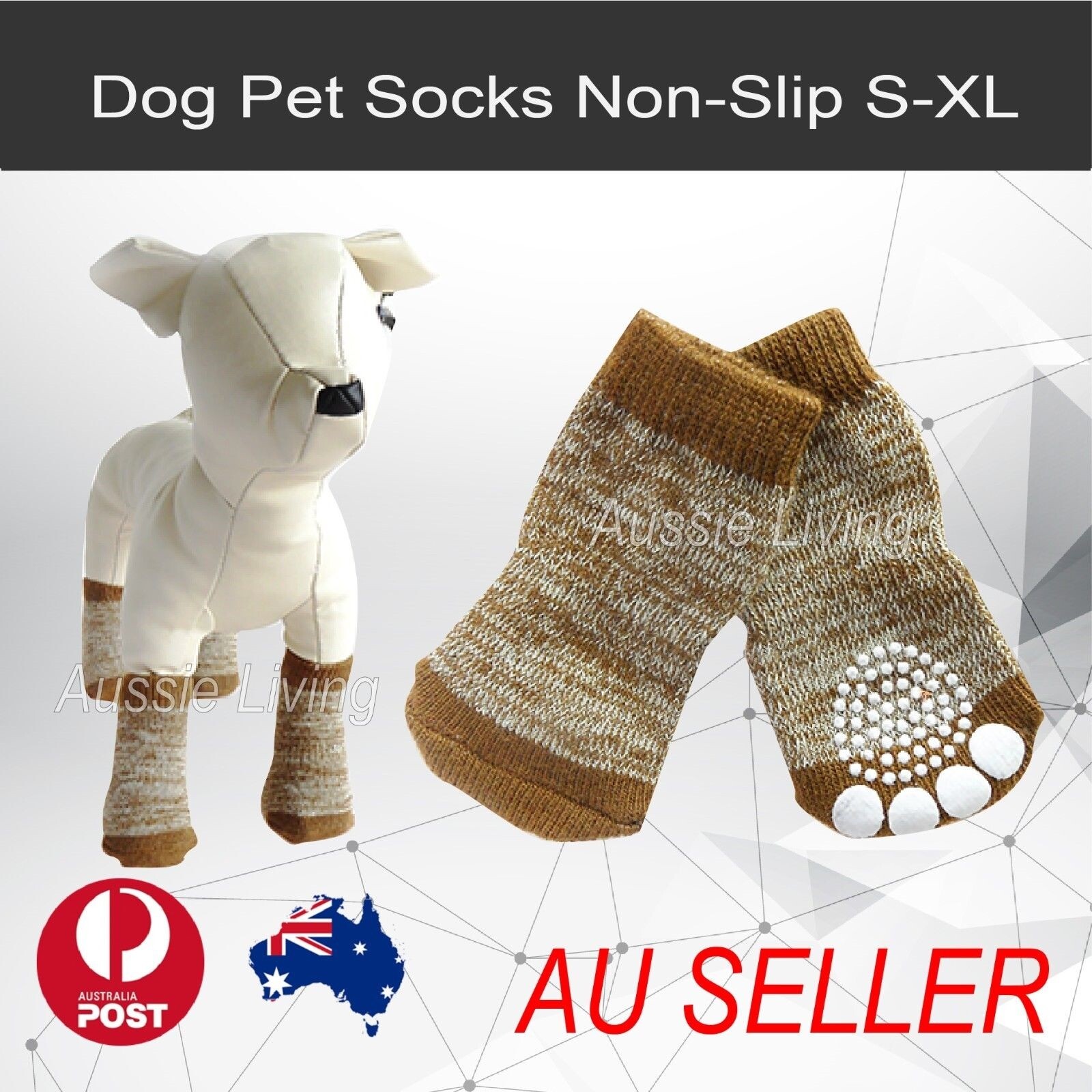Dog Socks Non-Slip Set of 4 Soft Stretchable Rubber Dots XL Snow Brown-Puppy