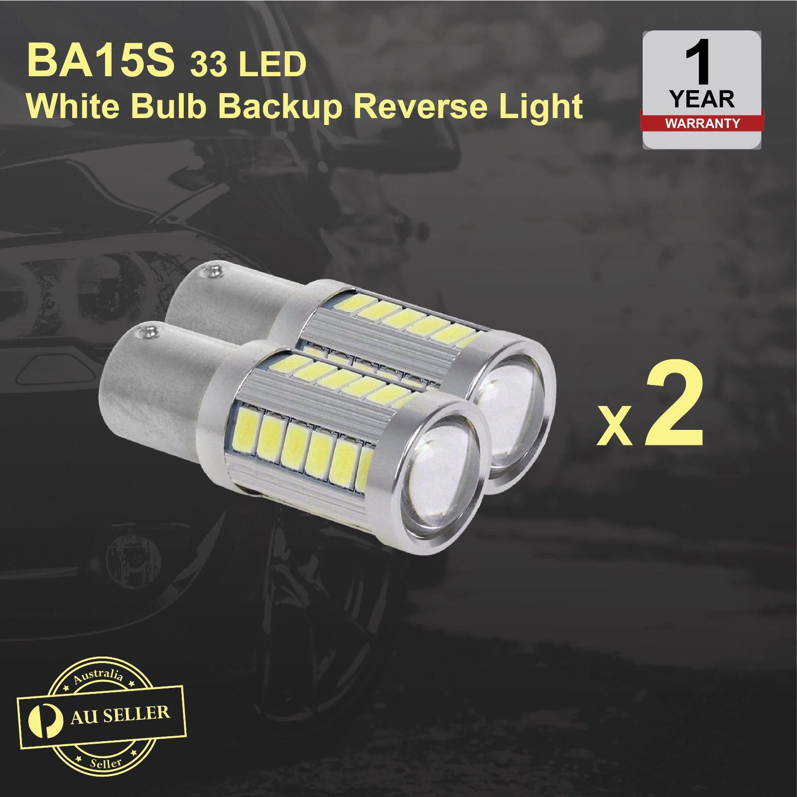 2 LED BA15S P21W 1156 White Reverse Light 33SMD 12V 800LM Aluminium 6.6w 50000H
