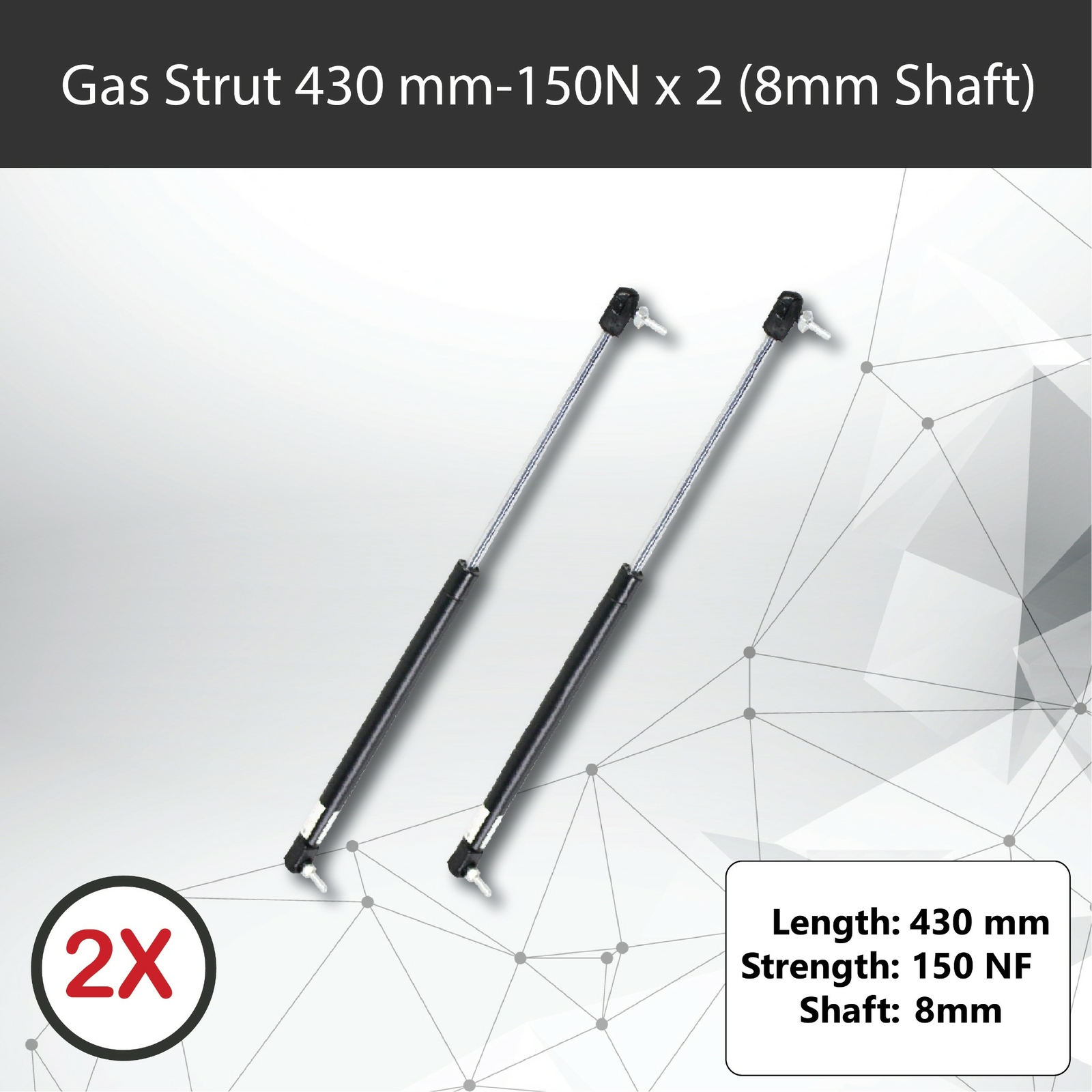 Gas Strut Pair x2 430mm 150N 8mm Shaft Caravan Trailer Toolbox Canopy Tent