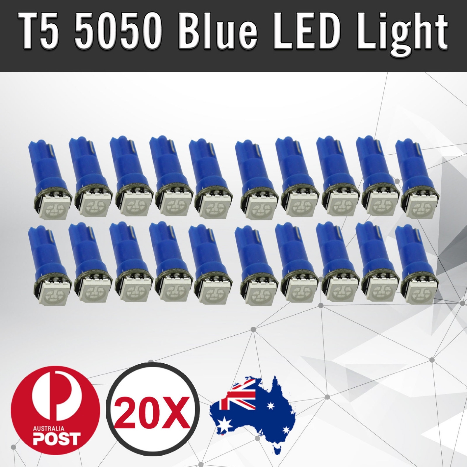 20pcs T5 5050 SMD LED Car Wedge Blue Dashboard Instrument Light Bulbs 12V DC