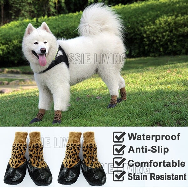 Dog Waterproof Non-Slip Socks Shoes Leopard XS S M L XL Cotton Blend Unisex