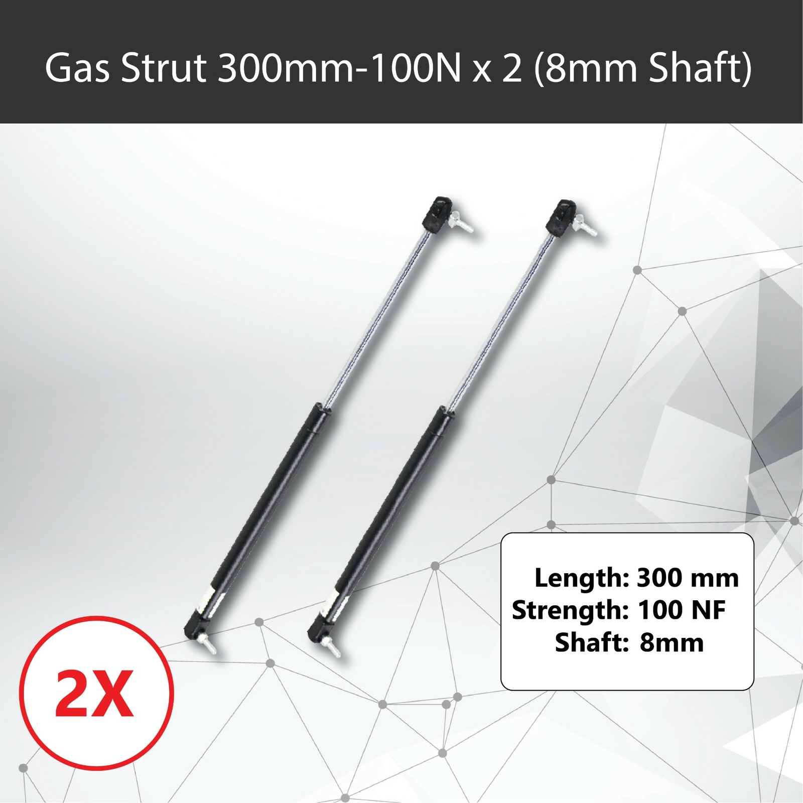 Gas Strut Pair x2 300mm 100N 8mm Shaft 110mm Stroke Caravan Trailer Toolbox