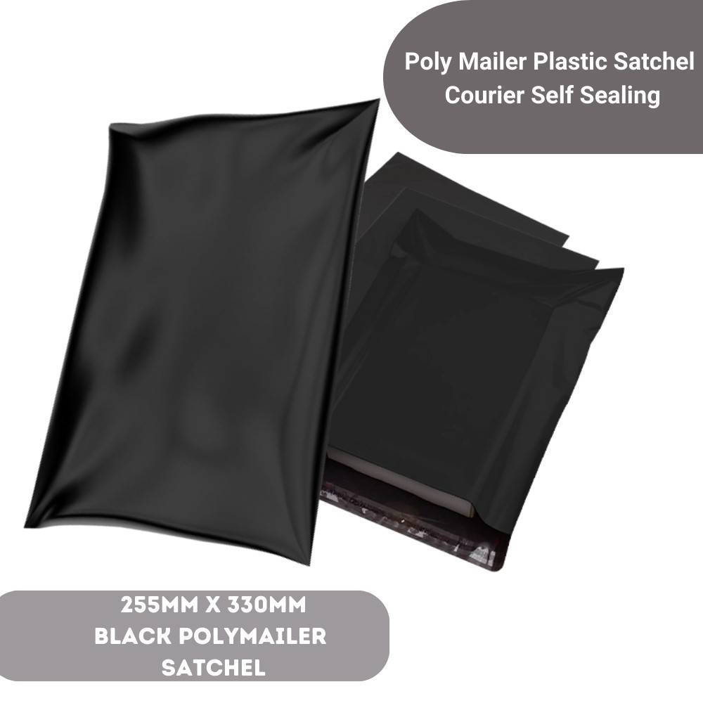 100pc Black Poly Mailer Plastic Mail Satchel 255mm 330mm 40mm Tear Resistant