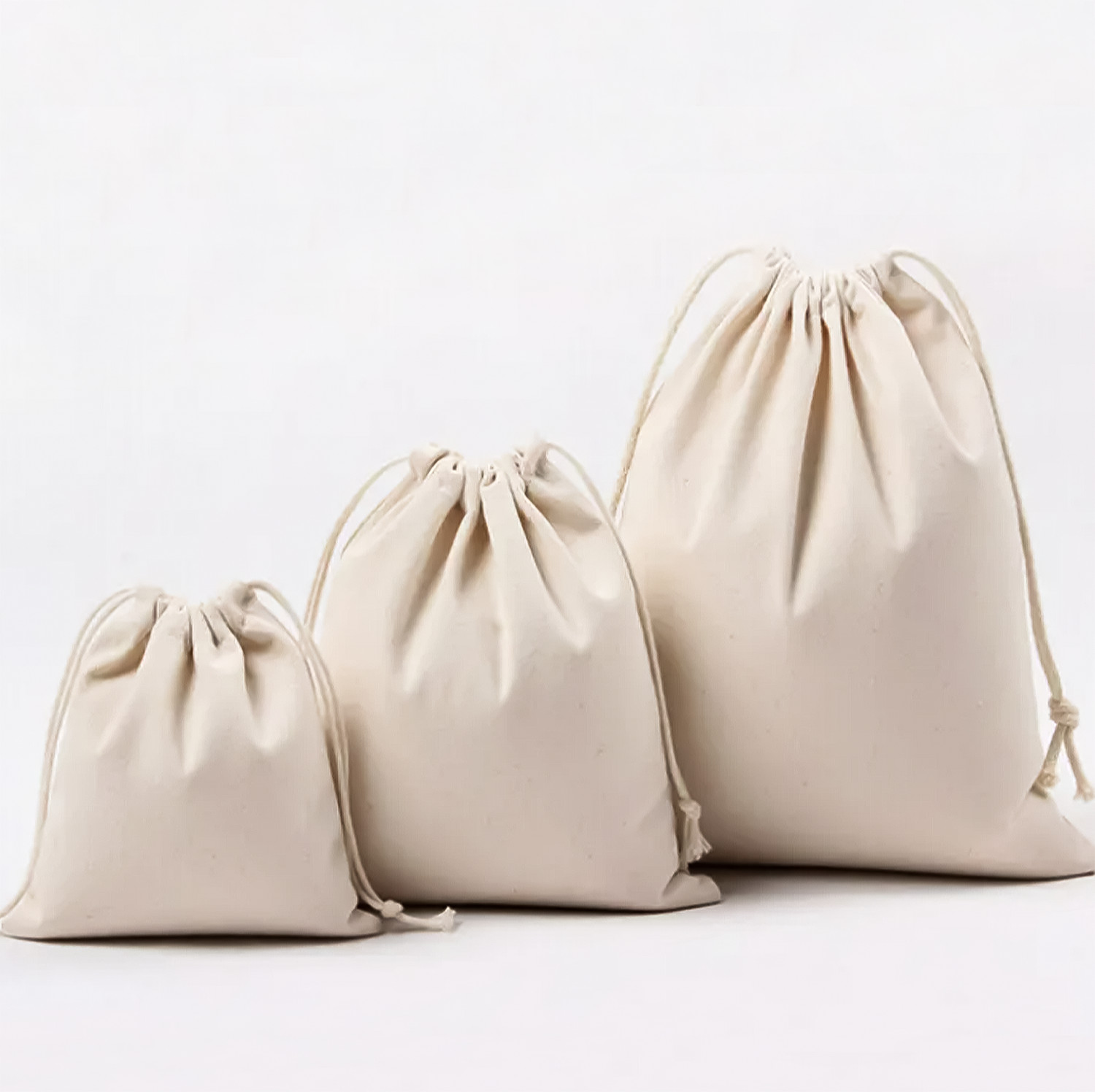 Calico Drawstring Cotton Canvas Bags 50pcs Beige 10cm 15cm Storage Packaging