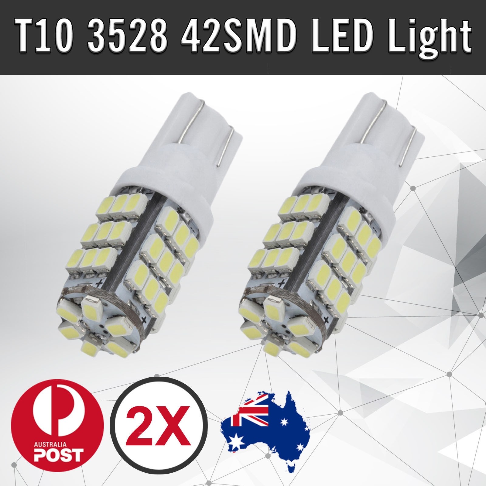 2 T10 168 194 W5W 42SMD LED White Wedge Light Bulb 12V 250LM Side Marker Park