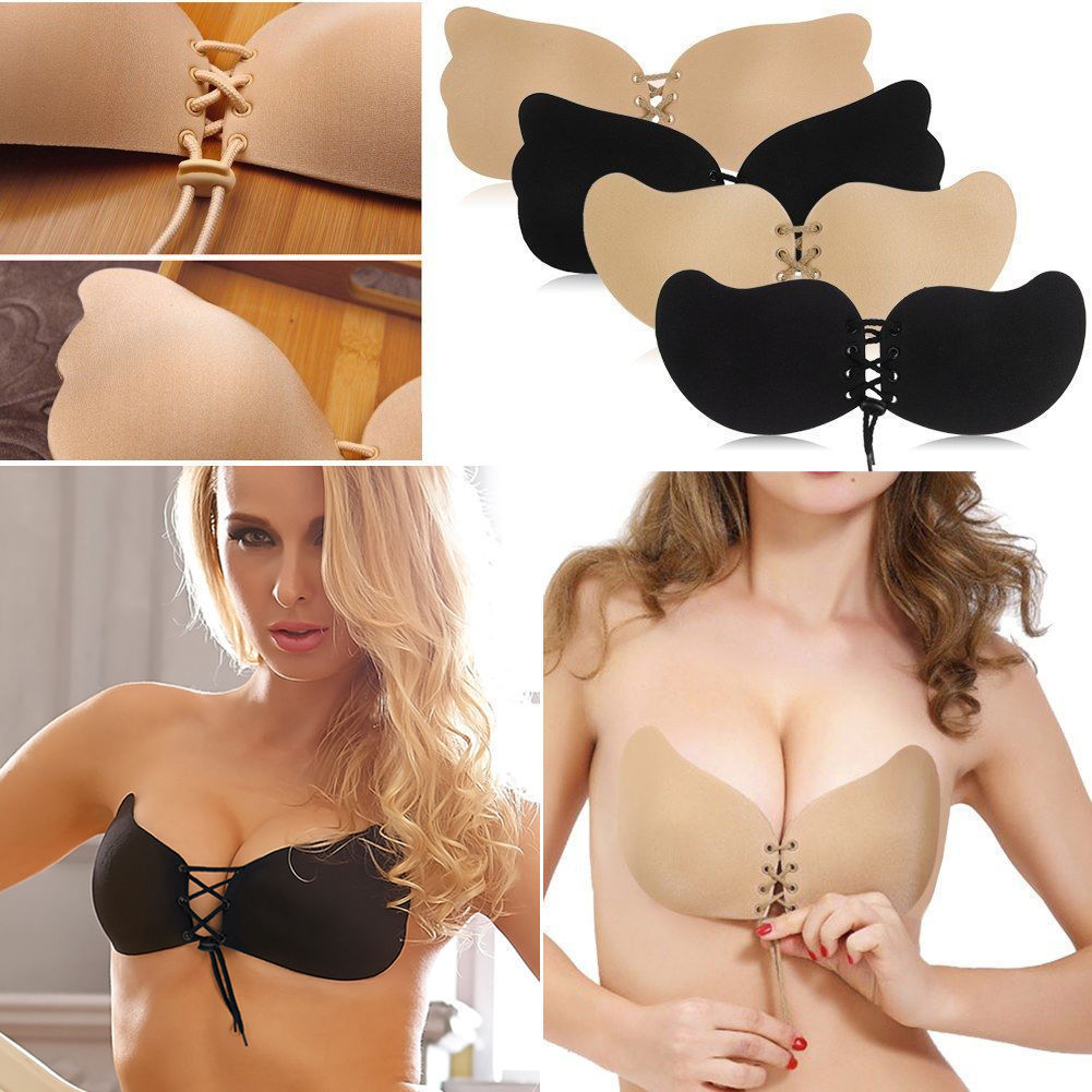 WA_011 STRAPLESS BACKLESS PUSH UP STICK SILICONE BRA ADJUSTABLE BLACK WIRELESS