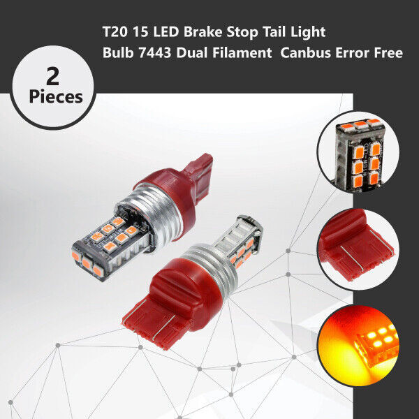2x T20 15 LED Brake Tail Bulb 7443 Dual Filament Canbus Error Free Red 12V 800