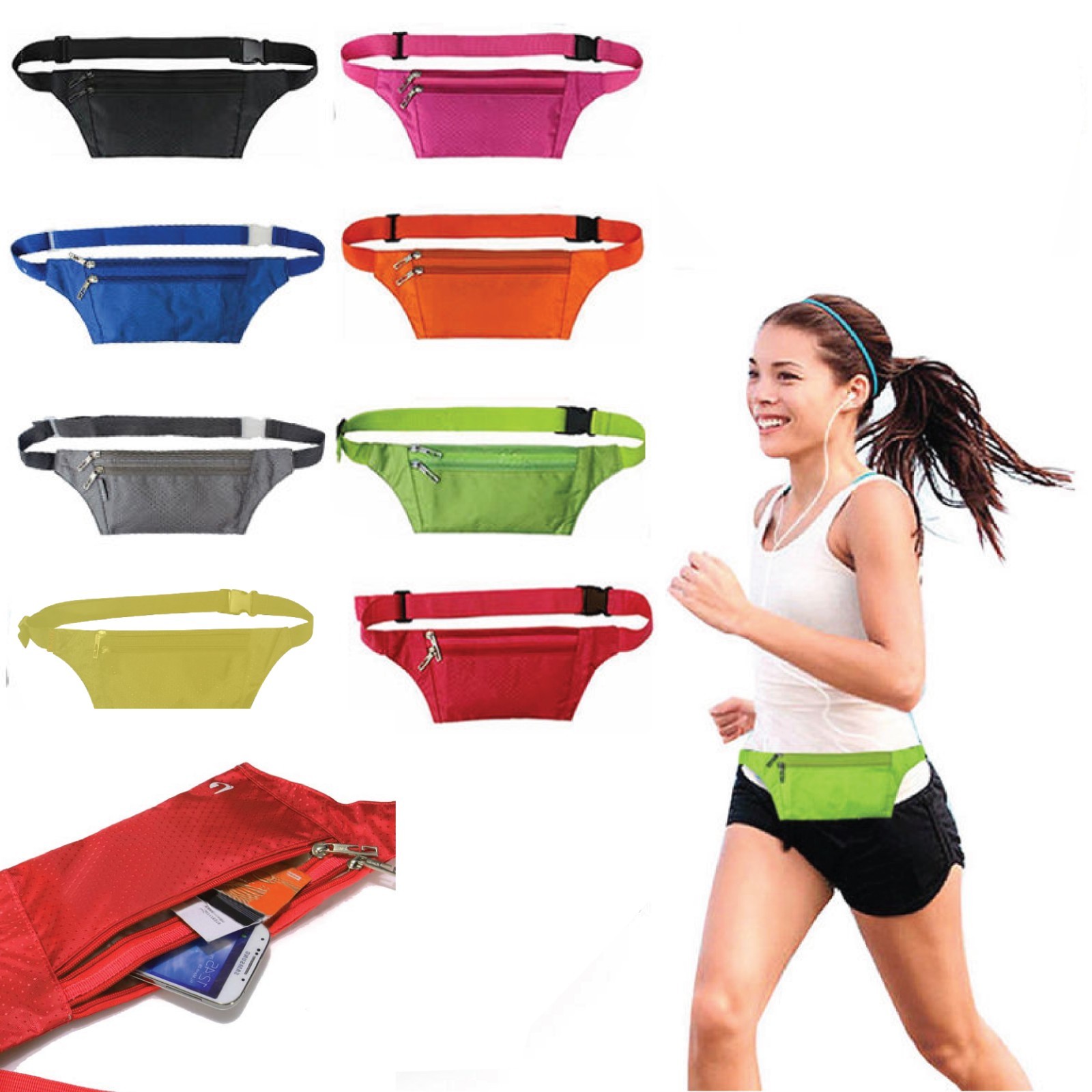Waterproof Running Hiking Sport Travel Money Belt Waist Bag Black Phone Pouch