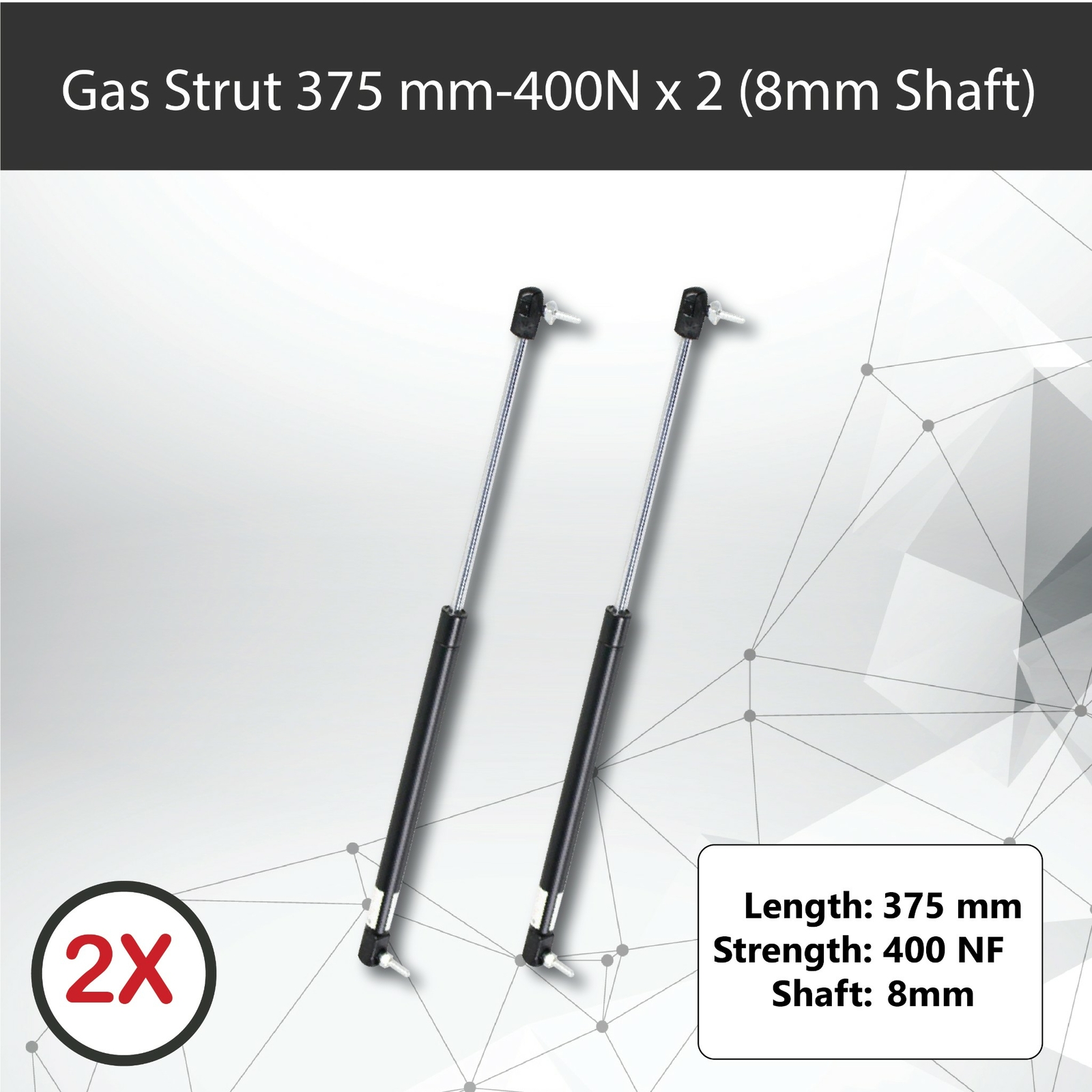 Gas Strut 375mm-400N x2 8mm Shaft Caravan Trailer Canopy Toolbox 18mm Tent Box