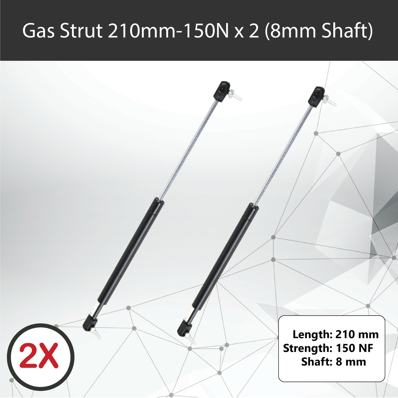 Gas Struts 210mm-150N x2 8mm Shaft 60mm Stroke 18mm Cylinder Caravan Trailer