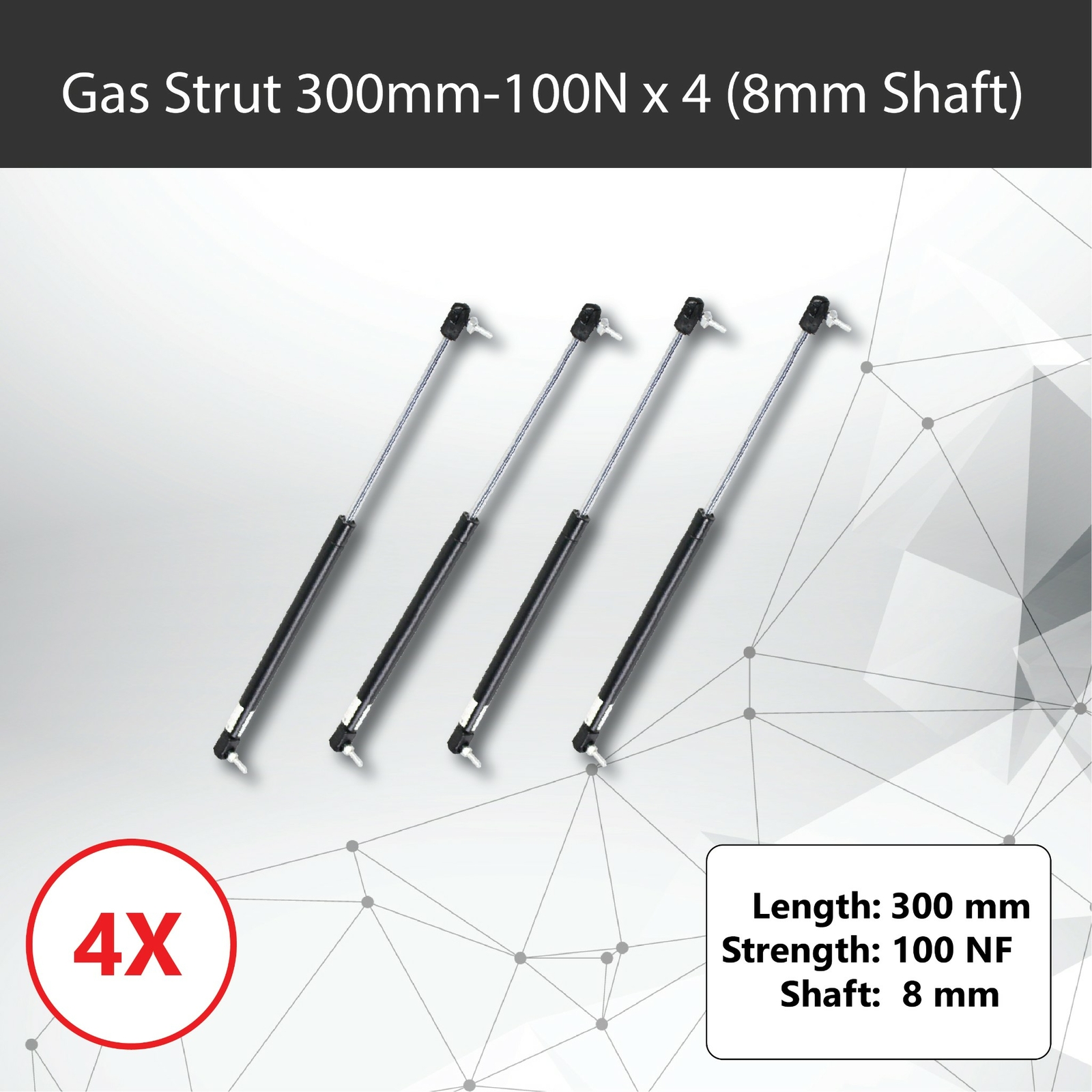 Gas Strut 300mm-100N x4 8mm Shaft Caravans Trailers Toolbox Canopy Tent 18mm