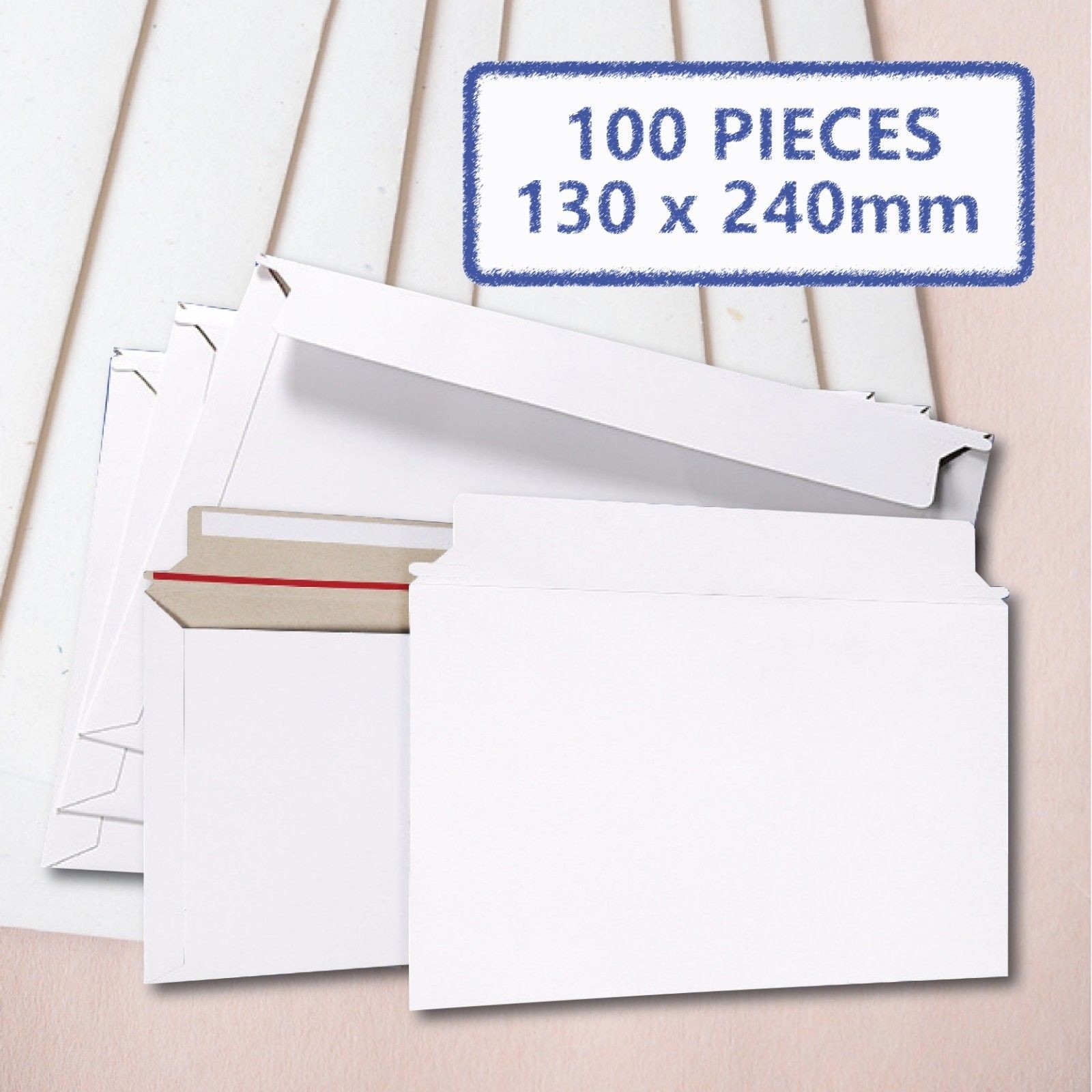 100x DLX 300gsm 130x240mm Semi Rigid Business Envelope Mailer White Self-seal