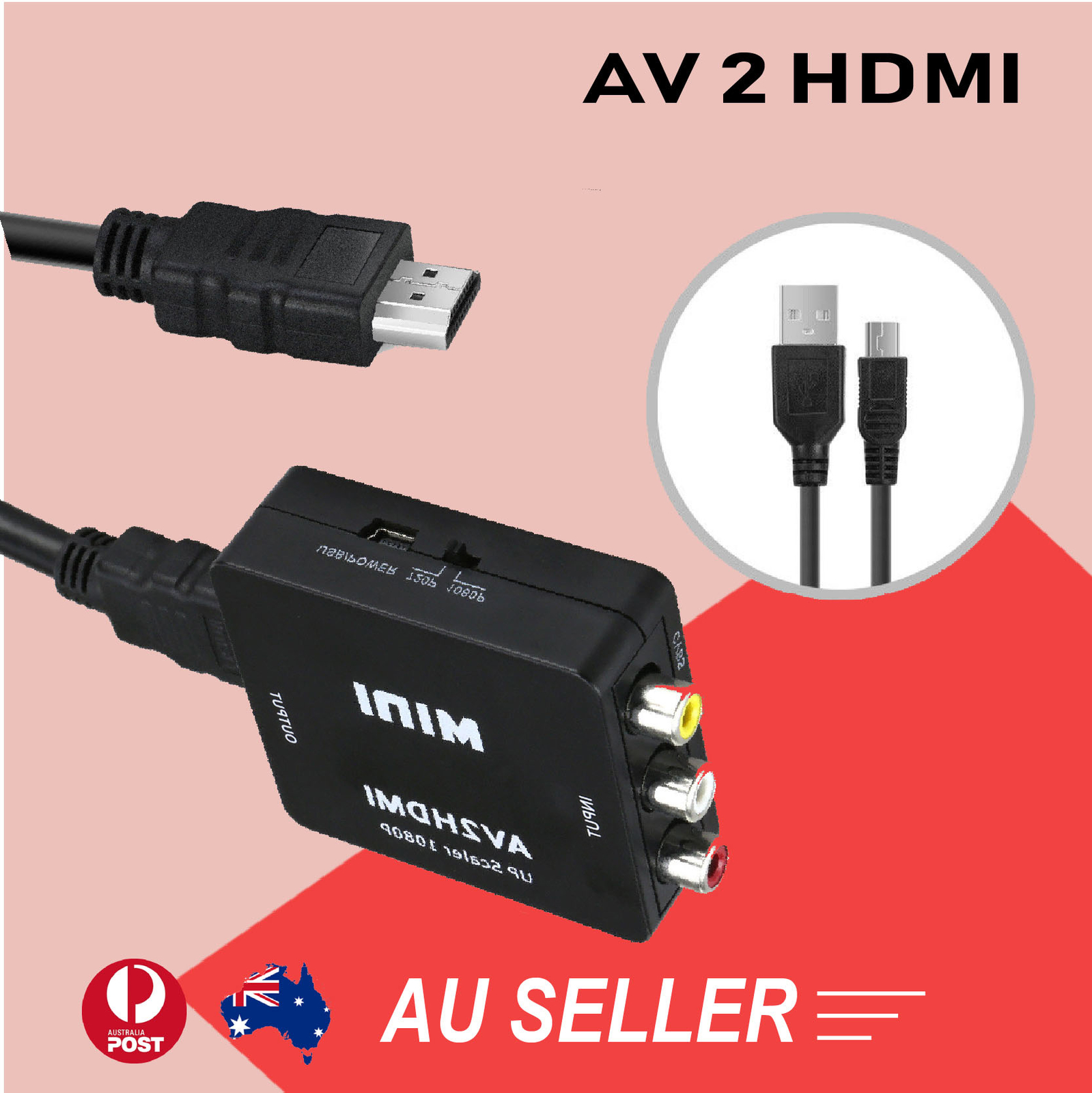 1080p Mini AV RCA to HDMI Converter Upscaler Nintendo SNES N64 NTSC PAL 60Hz
