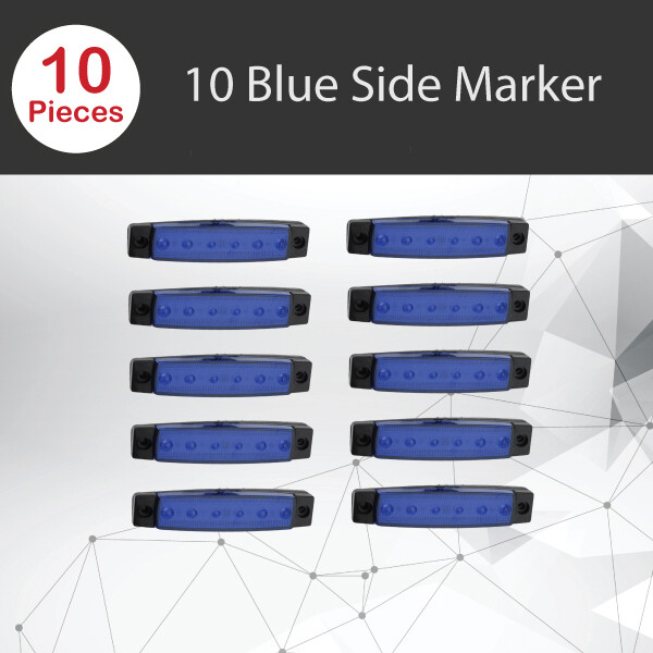 10x 6 LED Blue Side Marker Trailer Clearance Lamp Indicator 12V Truck 96mm 20mm