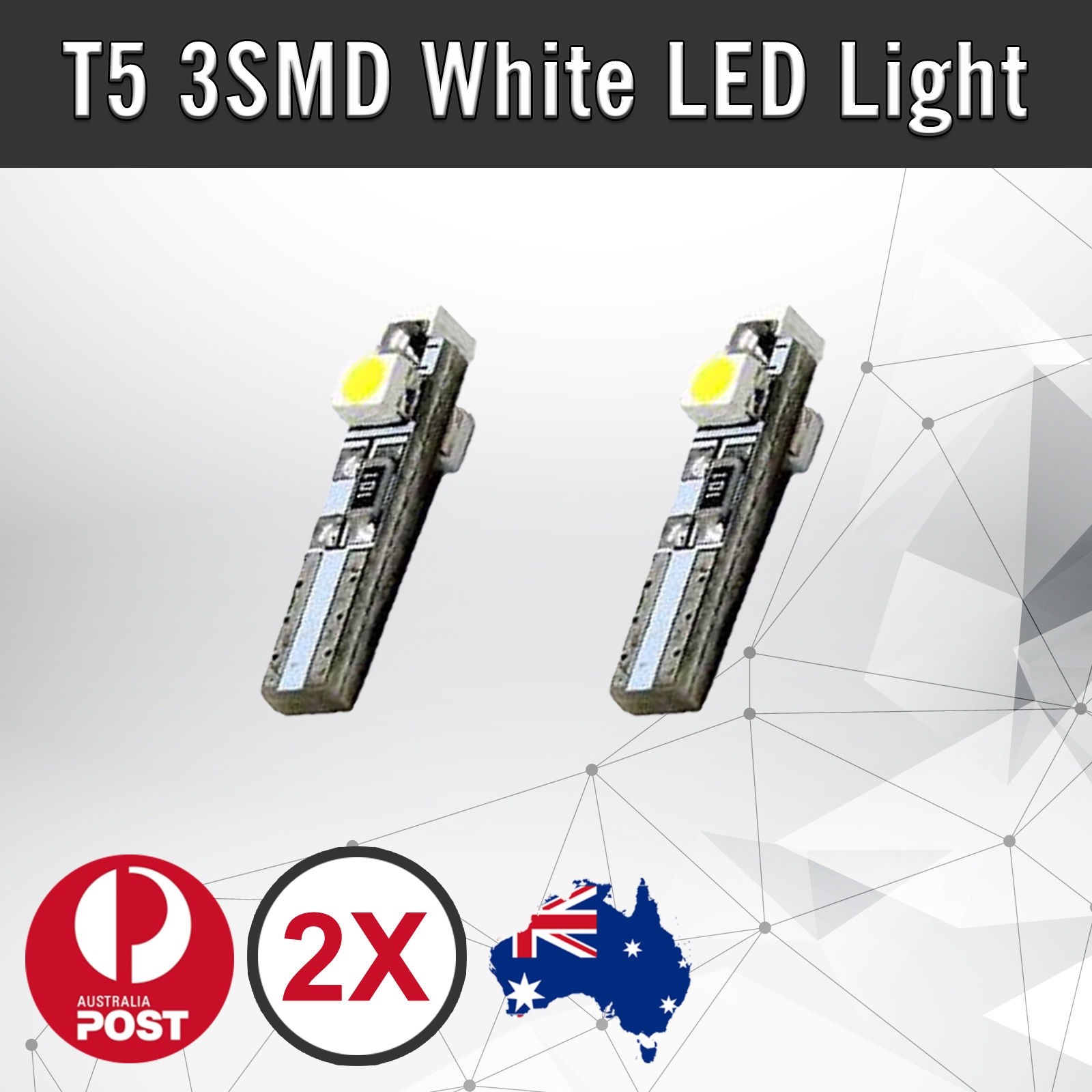 2pcs T5 White 3528 SMD SUPER BRIGHT LED Wedge Bulb DC 12V Interior Light Plug