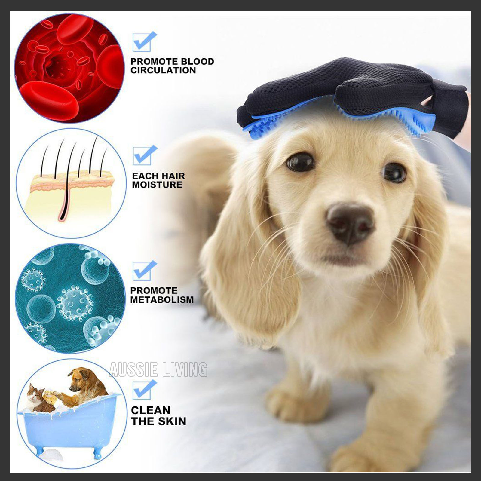 Pet Dog Cat Five Finger Grooming Glove Brush Hair Removal Silicone 180 Tips