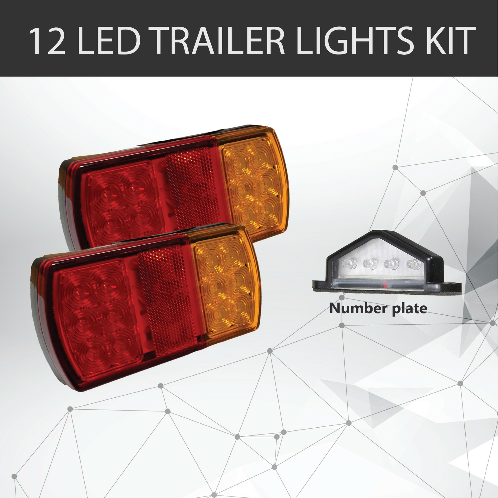 12 LED Trailer Light Kit Pair No. Plate Light 12V Waterproof 150 mm 80 mm 20cm