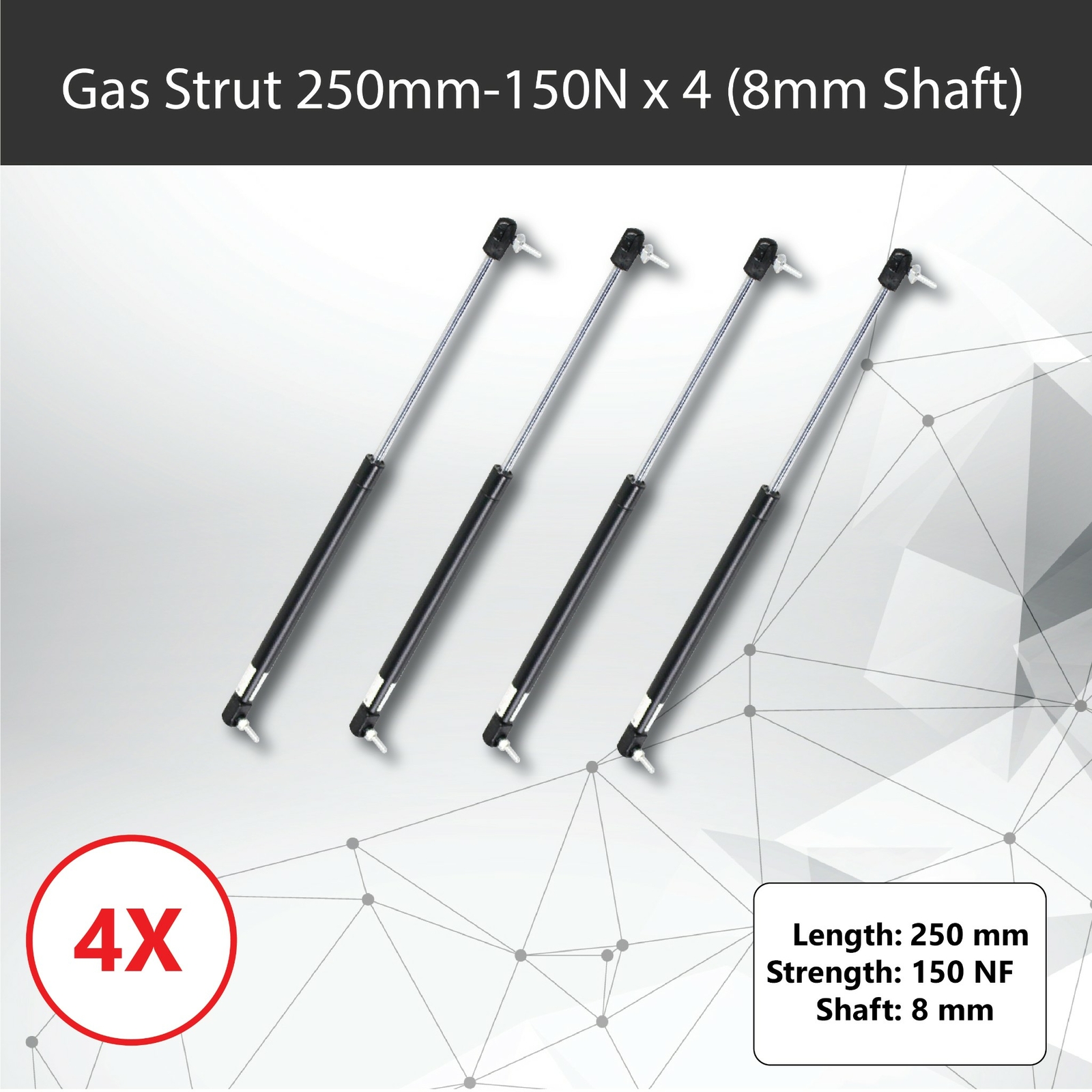 Gas Struts x4 250mm 150N 8mm Shaft 90mm Stroke Caravan Trailer Toolbox Canopy