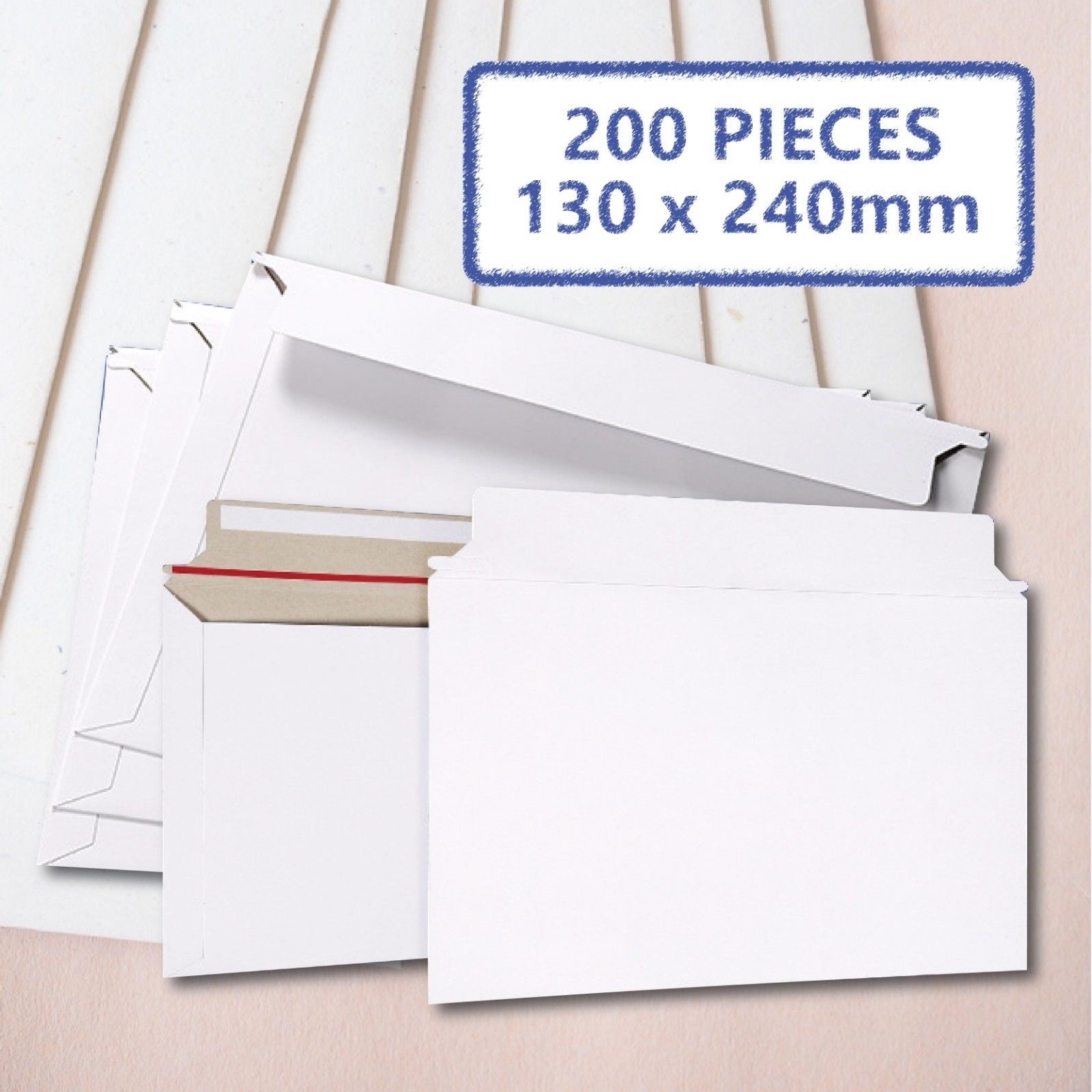 200x DLX 300gsm 130 240mm Semi Rigid Padded Business Card Mailer White Envelope