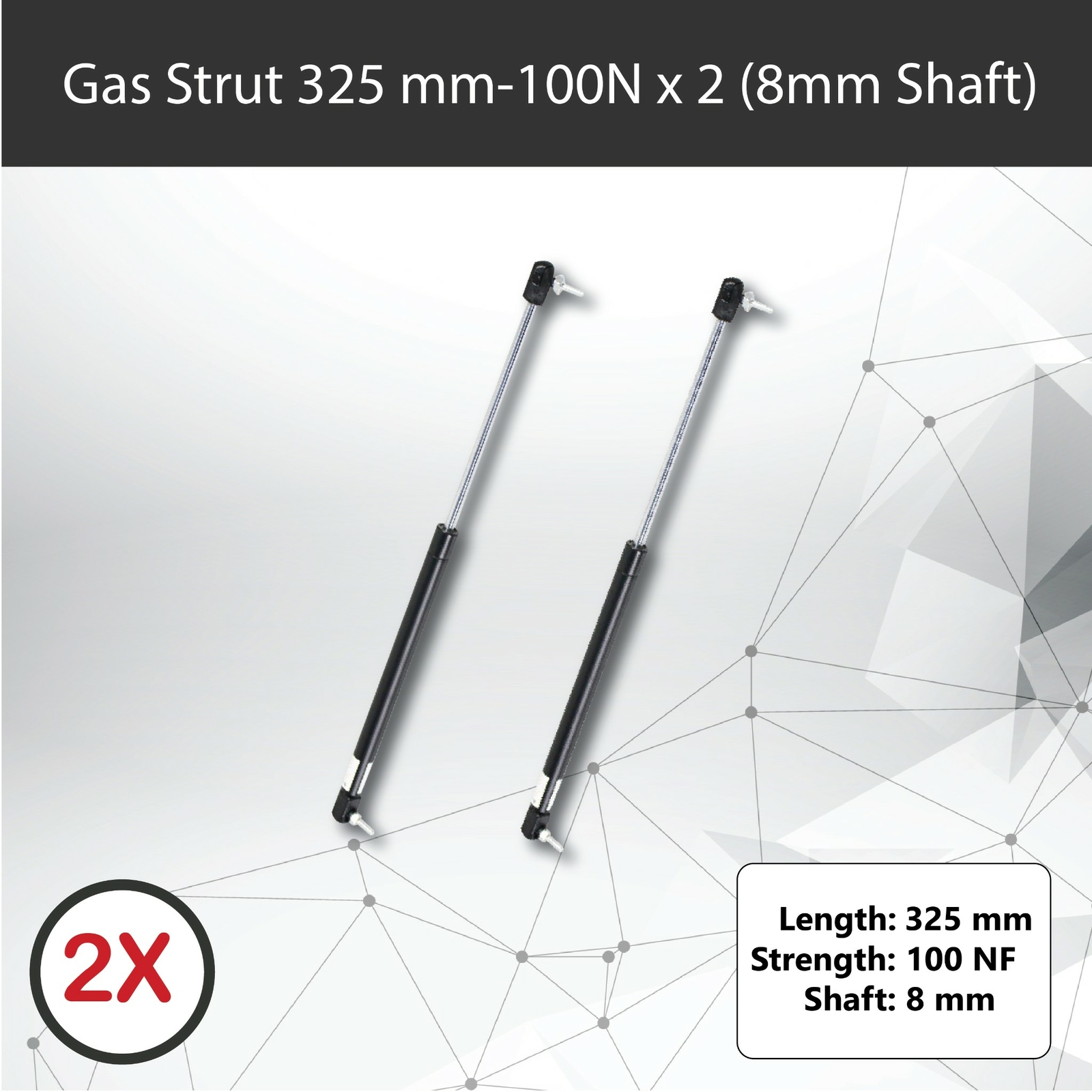 Gas Struts 325mm 100N x2 8mm Shaft 110mm Stroke Caravan Trailer Toolbox Canopy